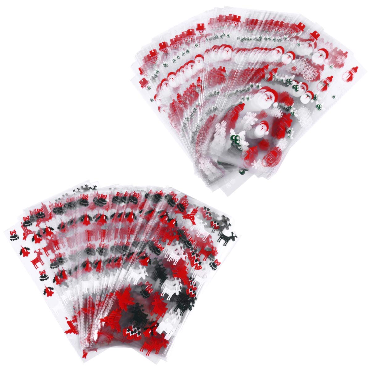 100pcs Christmas Cellophane Treat Bags with Ties - Clear Cookie & Gift Bags for Holiday Parties (Santa/Snowman/Elk Design) - Perfect for Christmas Candy, Cookie Packaging & Party Favors