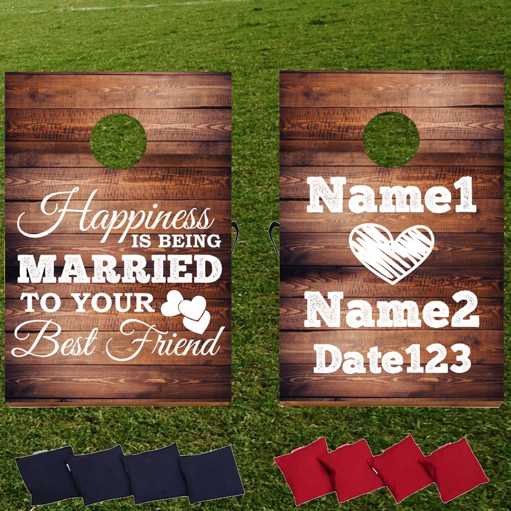 VictoryStore Custom Cornhole Game Set - Personalized Wedding Bag Toss Boards with Bags - Outdoor Lawn Games for Parties, BBQs & Tailgating