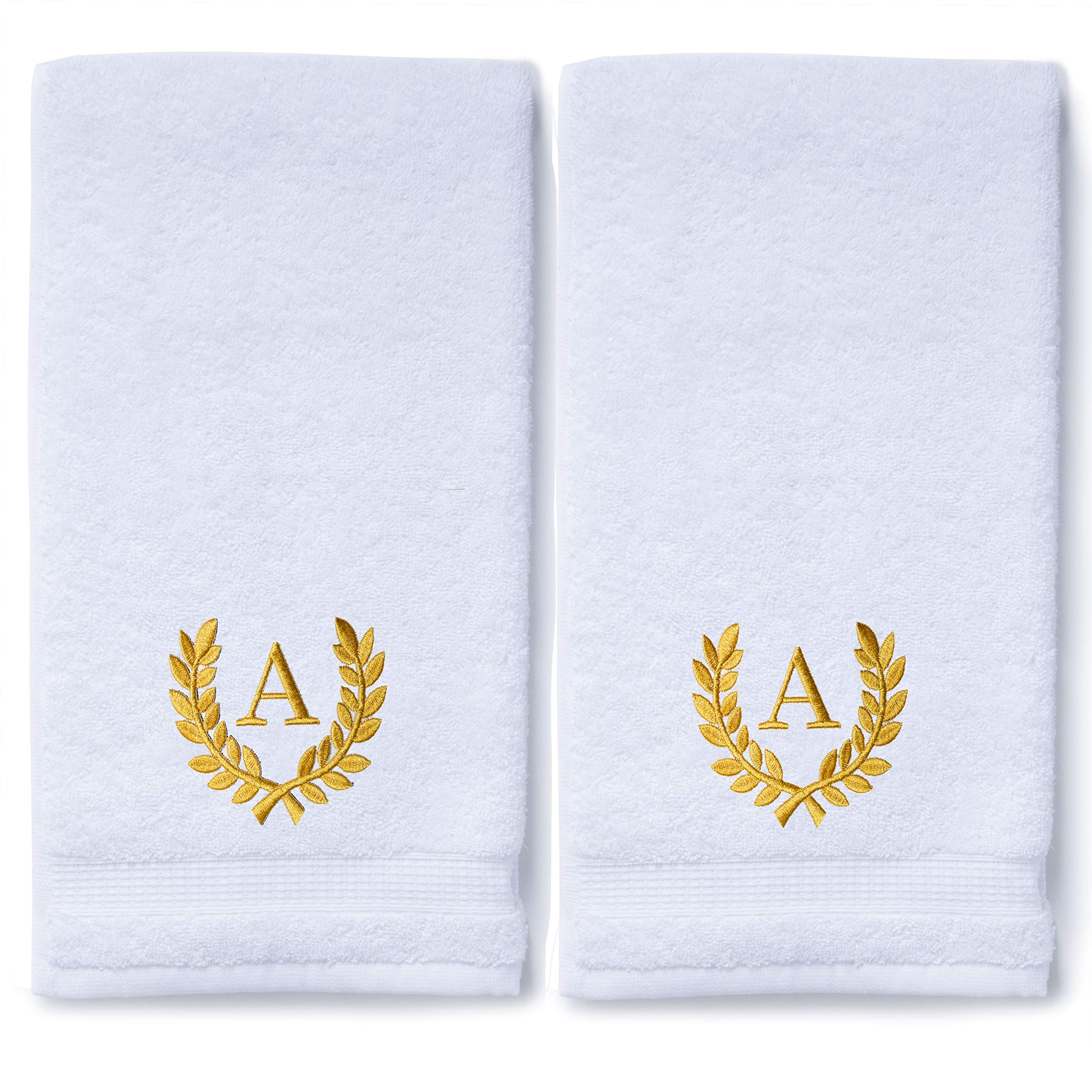 Personalized Monogrammed Hand Towels - Luxury Turkish Cotton Bath & Kitchen Towels Set of 2 (16x30 Inches) | Wedding Gift, Bridal Shower, Spa Decor | Soft Absorbent for Bathroom, Makeup, Guest Towels & Home Decor