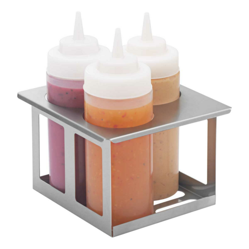 Stainless Steel Squeeze Bottle Holder for 1/6 Size Servers - Includes 3 x 16 Oz Bottles - Perfect for Commercial Kitchens, Restaurants & Food Service Stations