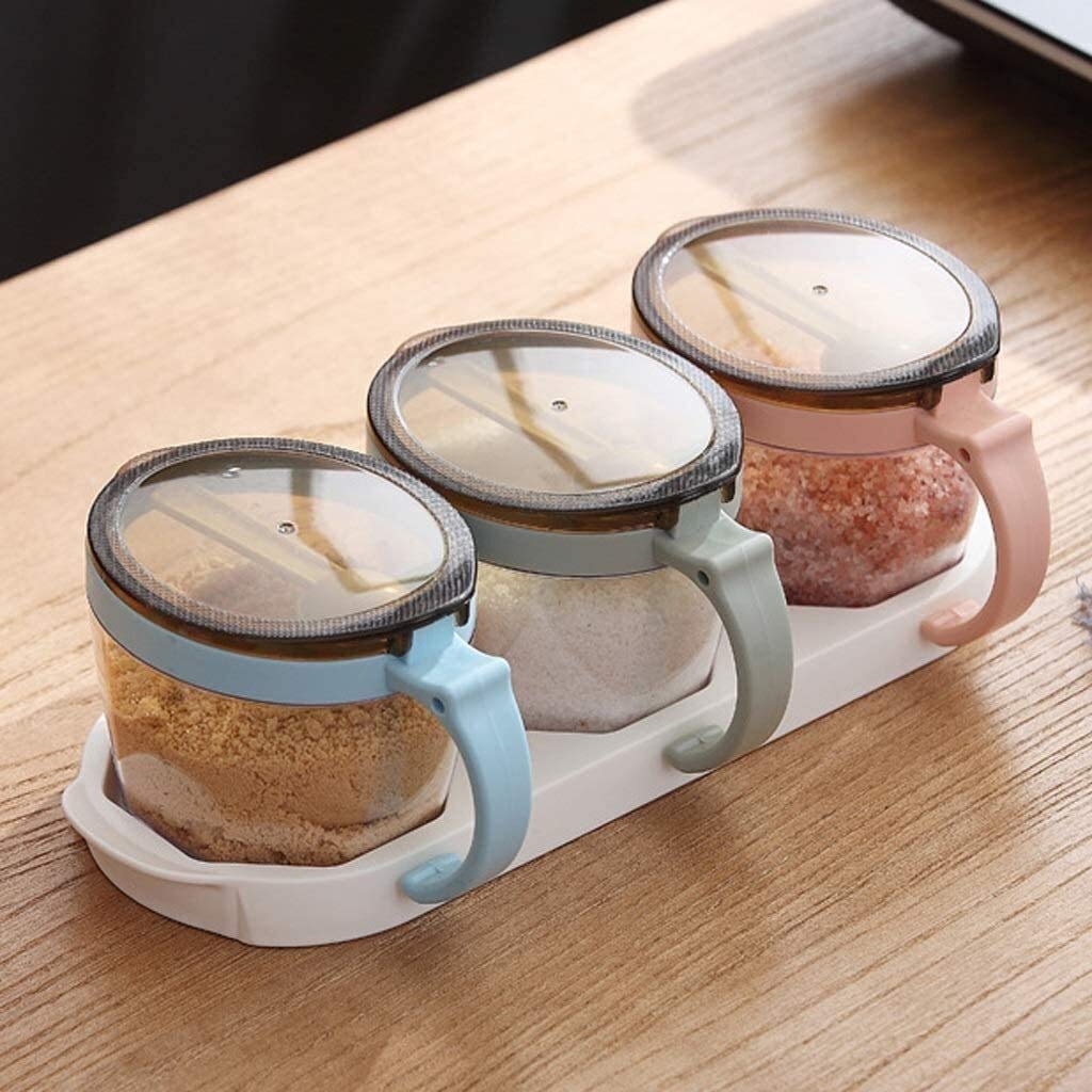 Clear Plastic Seasoning Rack Spice Storage Container with Lid and Spoon - 1 Piece Condiment Jar for Kitchen Organization - Perfect for Spices, Herbs, Salt, Pepper & Cooking Ingredients (Color: B)