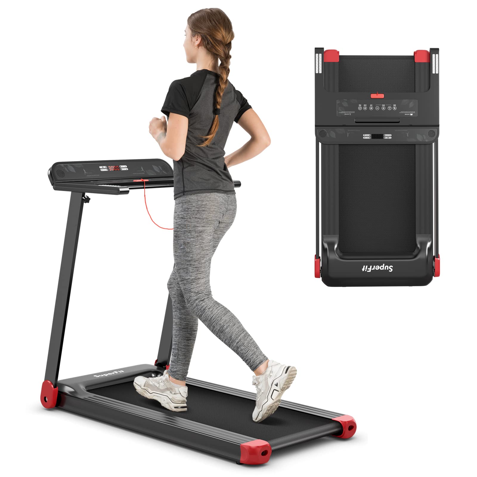 Goplus Folding Treadmill with Bluetooth & APP Control - 12 Preset Programs, LED Display, Device Holder & Speaker - Compact Home Treadmill for Walking & Running - Perfect for Home Office, Apartment & Small Space Workouts