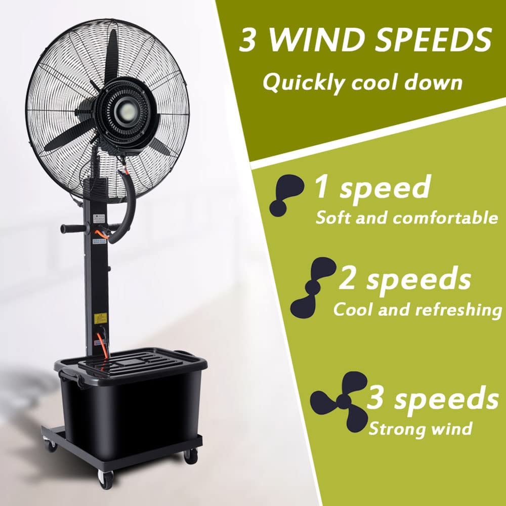 26in Outdoor Misting Fan with 90° Oscillation - 3-Speed Pedestal Cooling Fan with 11 Gallon Water Tank for Patio, Greenhouse & Backyard - Black Standalone Misting System for Hot Weather Cooling