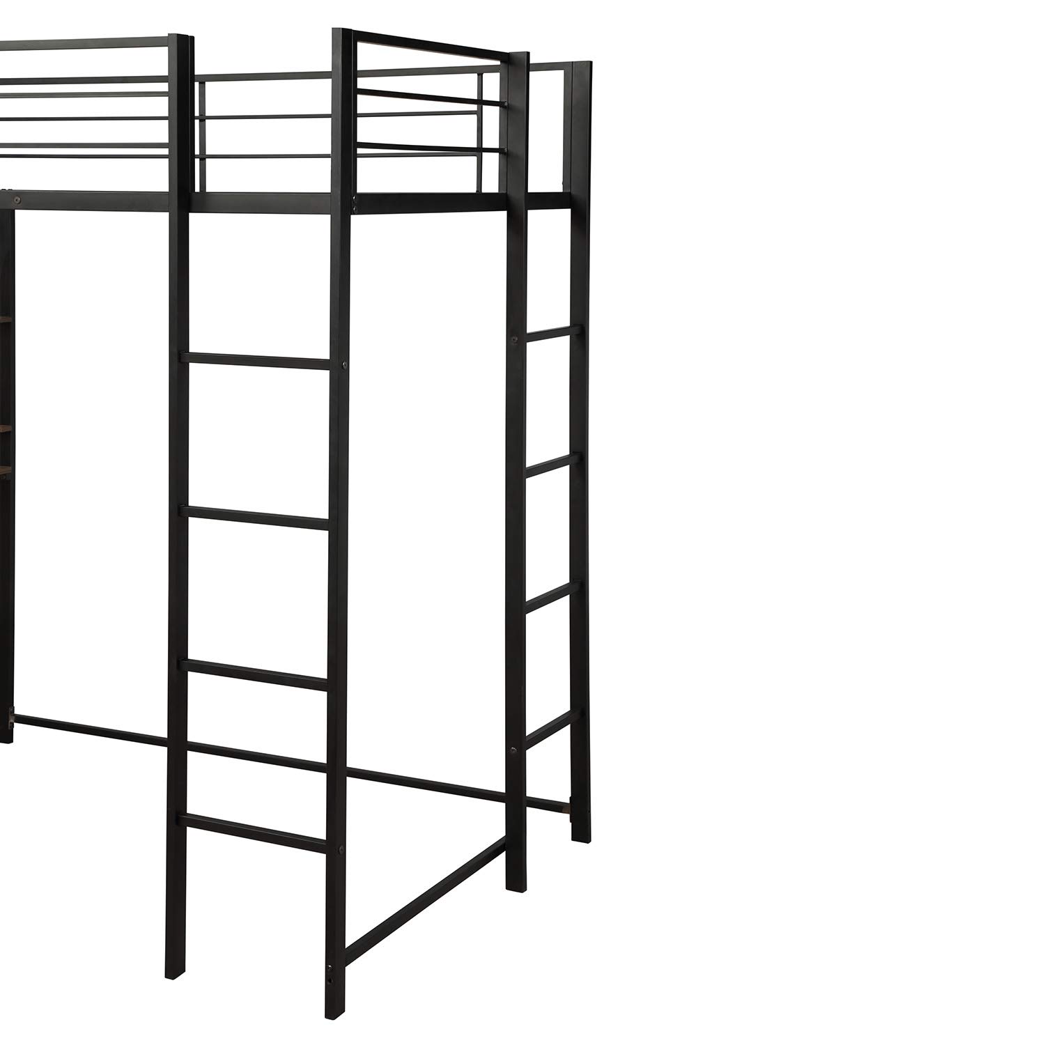 Twin Size Metal Loft Bed with Ladder & Built-in Desk - Sturdy Guardrail, Space-Saving Design, No Box Spring Required (Black) - Perfect for Small Bedrooms, Dorms & Kids Rooms