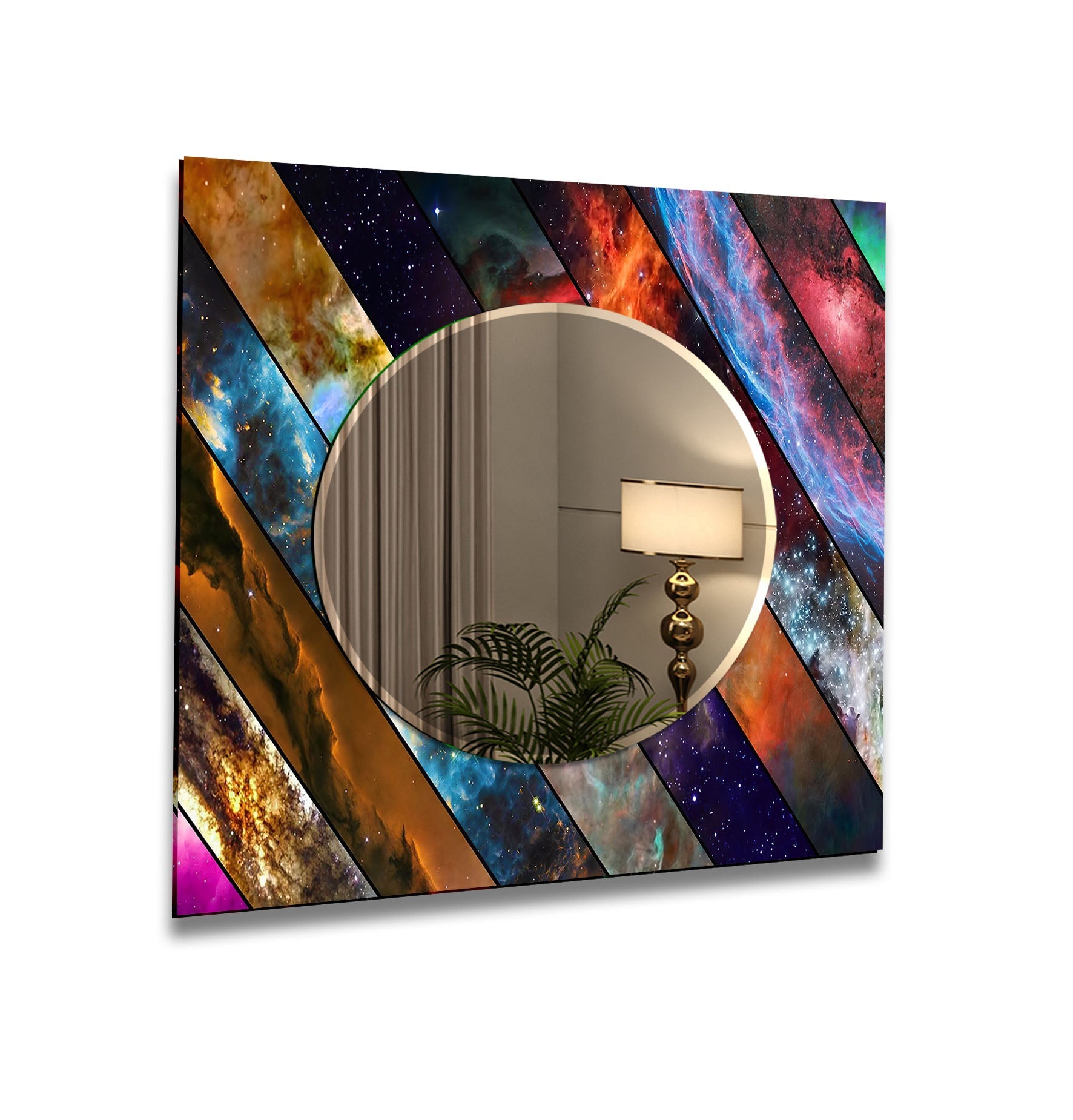 Vibrant Colored Space Wall Mirrors - Modern Round & Geometric Decorative Mirrors for Living Room, Bedroom, Bathroom Decor | Perfect for Home, Office & Interior Design