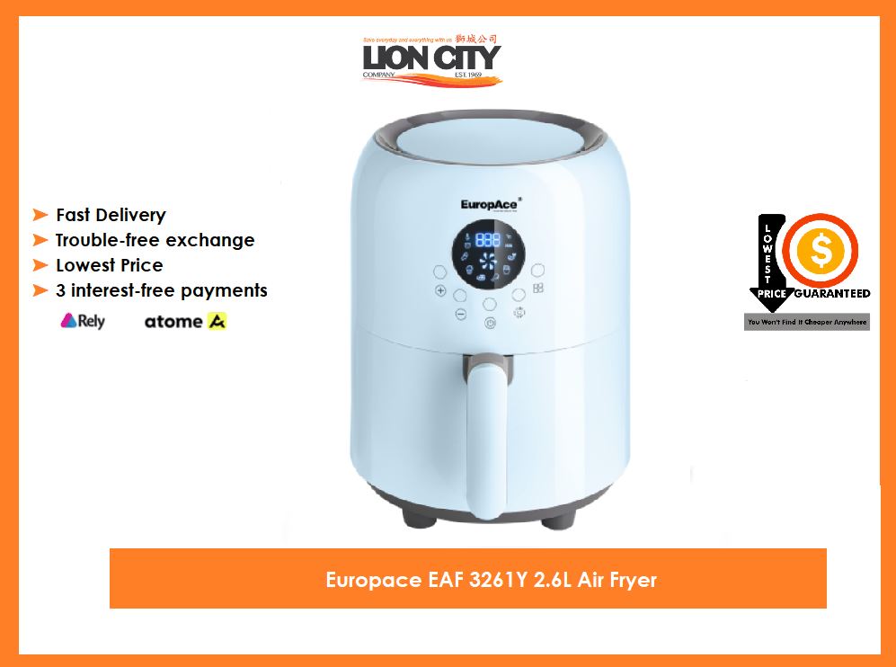 Europace EAF 3261Y 2.6L Air Fryer - Healthy Oil Free Cooking, Digital Touch Control, 1500W for Fast & Even Heating - Perfect for Family Meals, Snacks & Party Foods