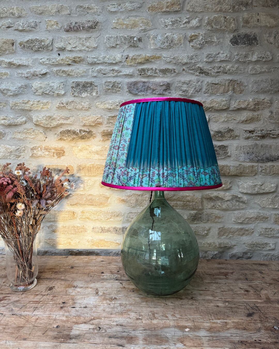 46cm Vintage Sari Lampshade in Pink, Blue & Green - Boho Home Decor for Bedroom, Living Room & Nursery Lighting