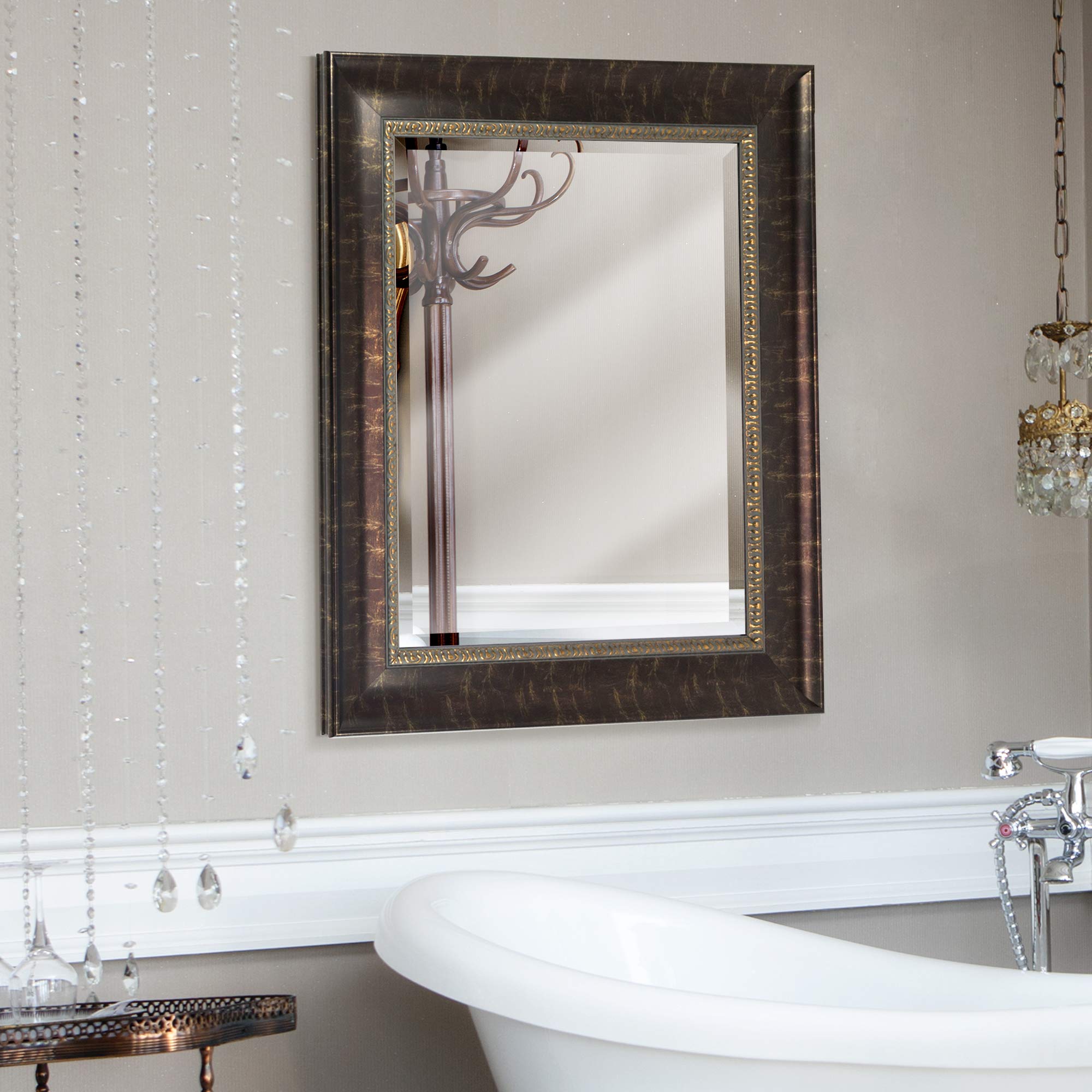 Head West Antique Bronze Embossed Framed Rectangle Wall Mirror - 30x36 Inch Beveled Bathroom Mirror for Over Sink, Bedroom & Living Room Decor - Elegant Home Accent Mirror for Vanity, Entryway & Hallway