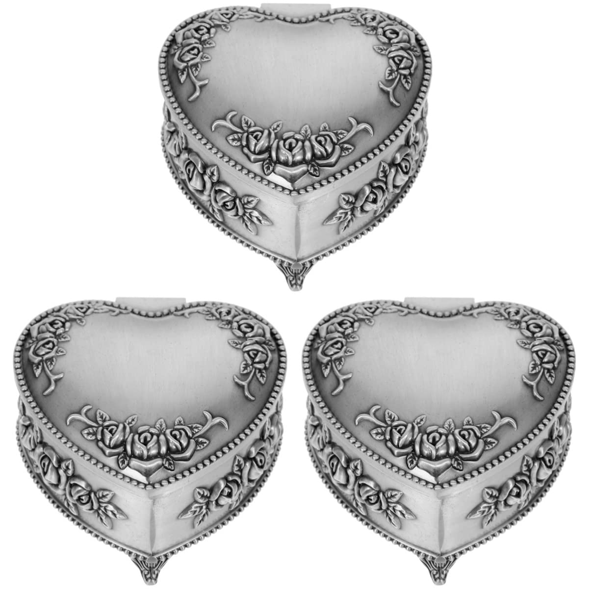 Vintage Heart-Shaped Metal Jewelry Box Set - 3PCS Antique Rosary & Ring Storage Case for Necklaces, Earrings, Rings | Perfect for Wedding, Valentine's Gift, Home Decor & Jewelry Organization