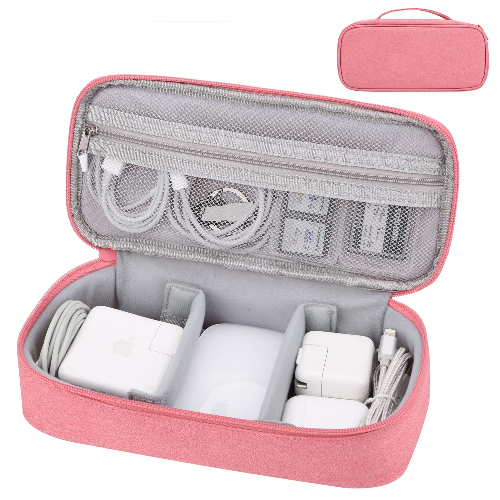 Cord Organizer Travel Case - Electronics Organizer Pouch for Cables, Chargers, Power Banks & Phone Accessories | Compact Cable Storage Bag for Travel, Office & Home (Pink)