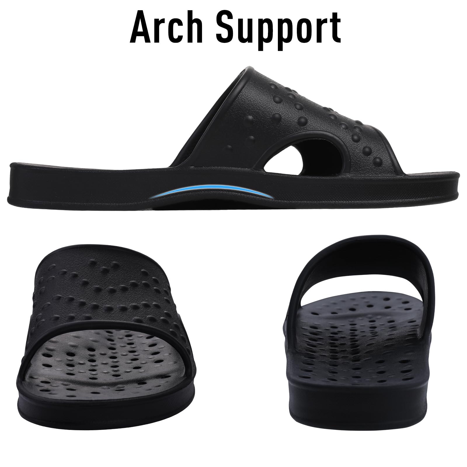 Women's Quick-Drying Shower Shoes with Arch Support - Lightweight Pool Slides & Beach Sandals with Drain Holes for Swimming, Spa, and Gym