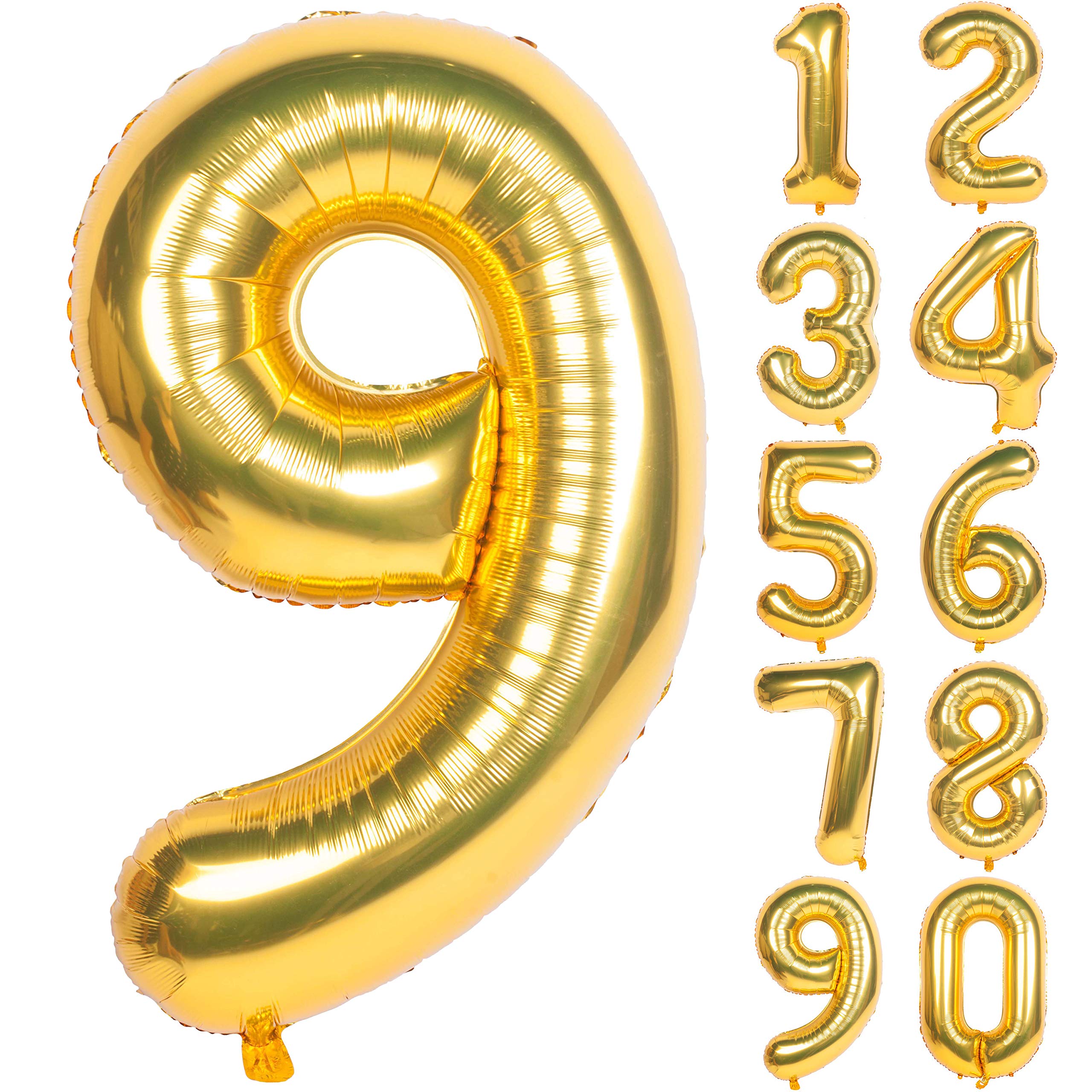 40 Inch Gold Number 9 Balloons for Birthday Party Decorations - Large Foil Balloon for Anniversary, Graduation, Baby Shower & Special Events