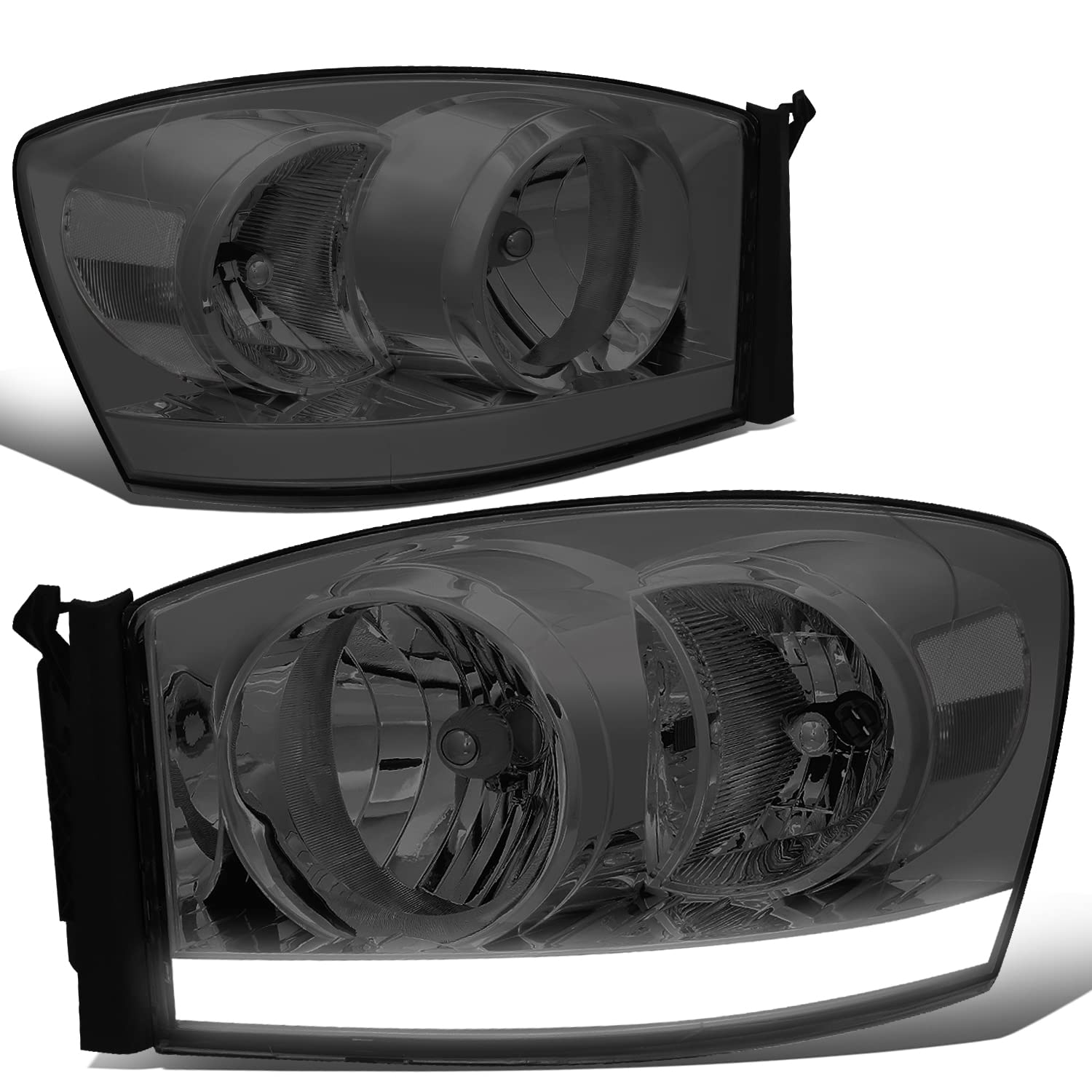 DNA MOTORING Smoked Clear Headlights for 06-09 Dodge Ram - LED Light Bar | Off-Road & Night Driving