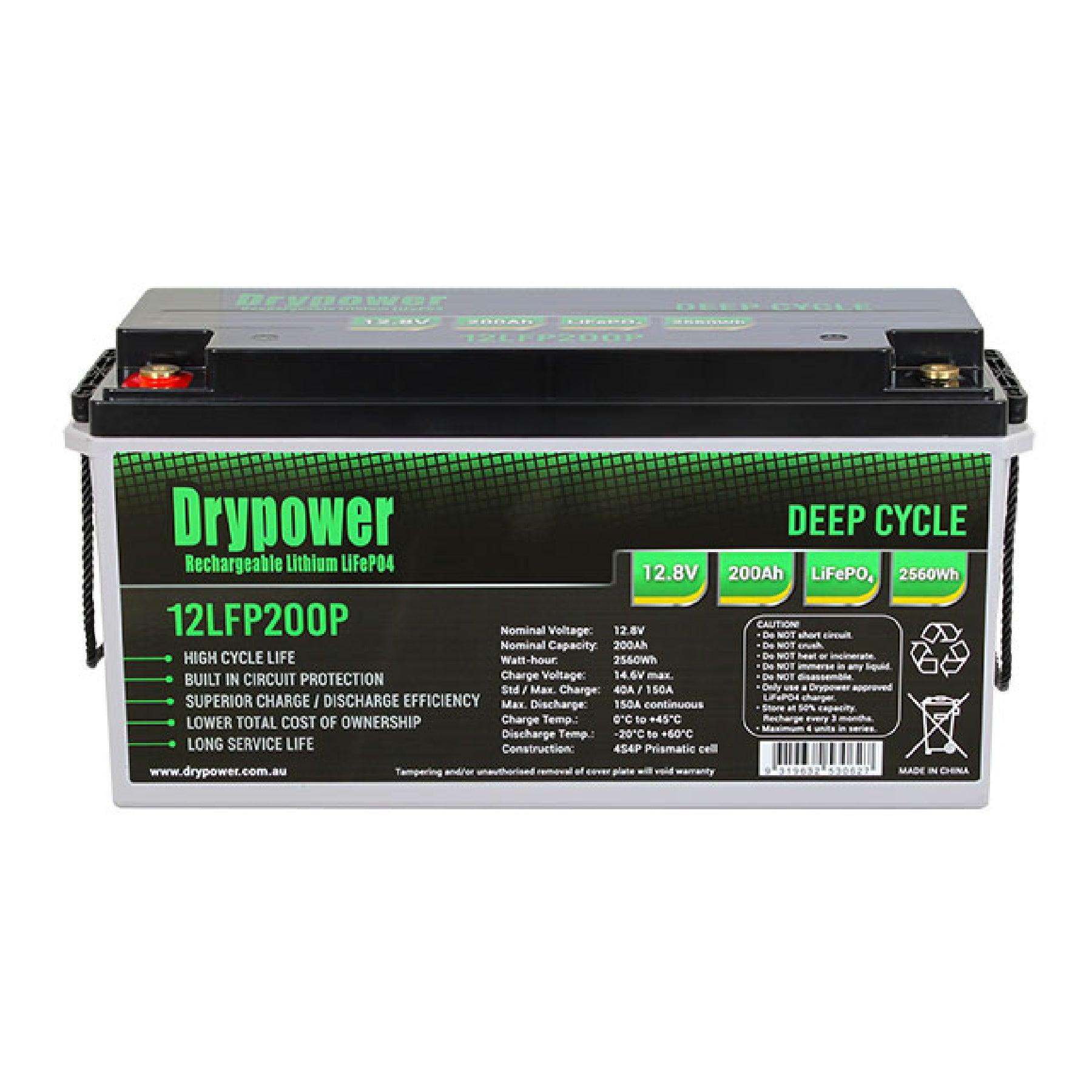 Drypower 12.8V 100Ah LiFePO4 Lithium Iron Phosphate Rechargeable Battery for Solar Power Systems, RVs, Marine & Off-Grid Applications - Long Lasting Deep Cycle Battery