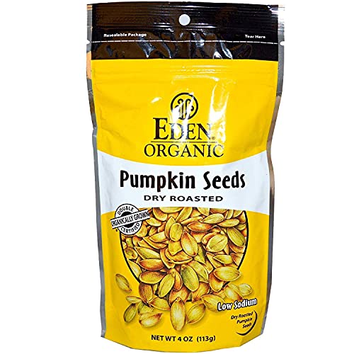 Organic Dry Roasted Pumpkin Seeds by Eden Foods - 4 oz (113 g) Pack of 4 - Healthy Snack for Salads, Trail Mix & On-the-Go Nutrition