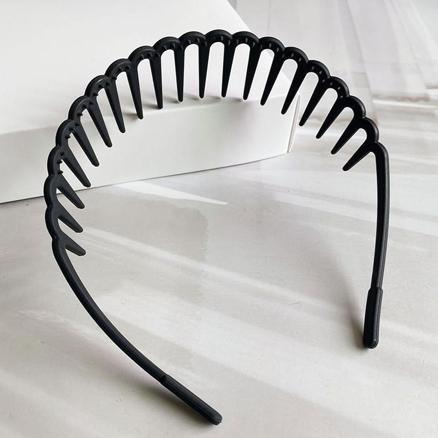 Non-Slip Resin Hair Hoop - Matte Finish Teeth Comb Headband for Women & Girls (2 Pack, Black) | Wavy Toothed Hair Clasp for Ponytails, Updos & Everyday Styling