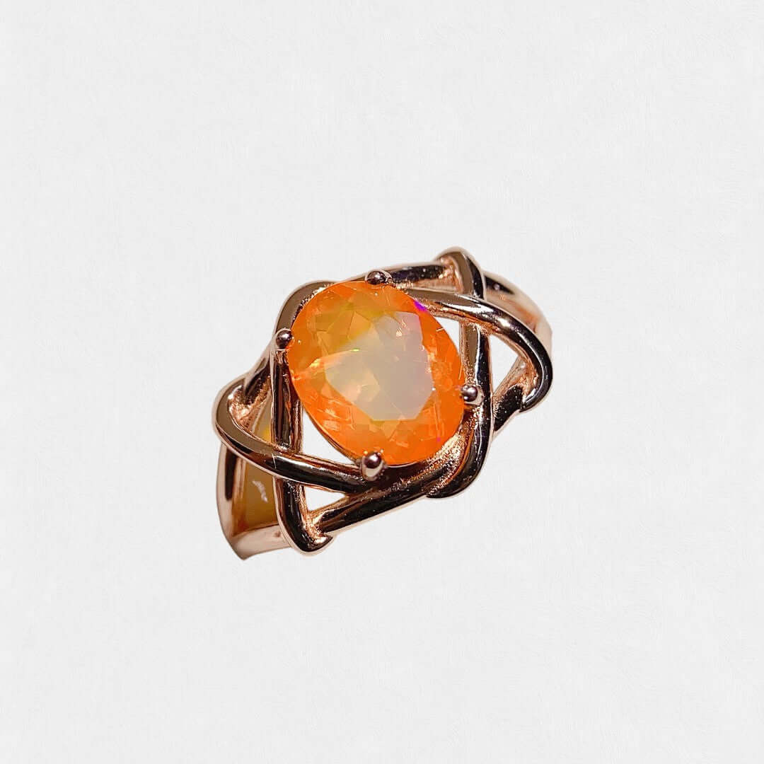 Rose Gold Fire Opal Ring - October Birthstone Jewelry | NS2408 | Perfect Gift for Birthday, Anniversary & Special Occasions