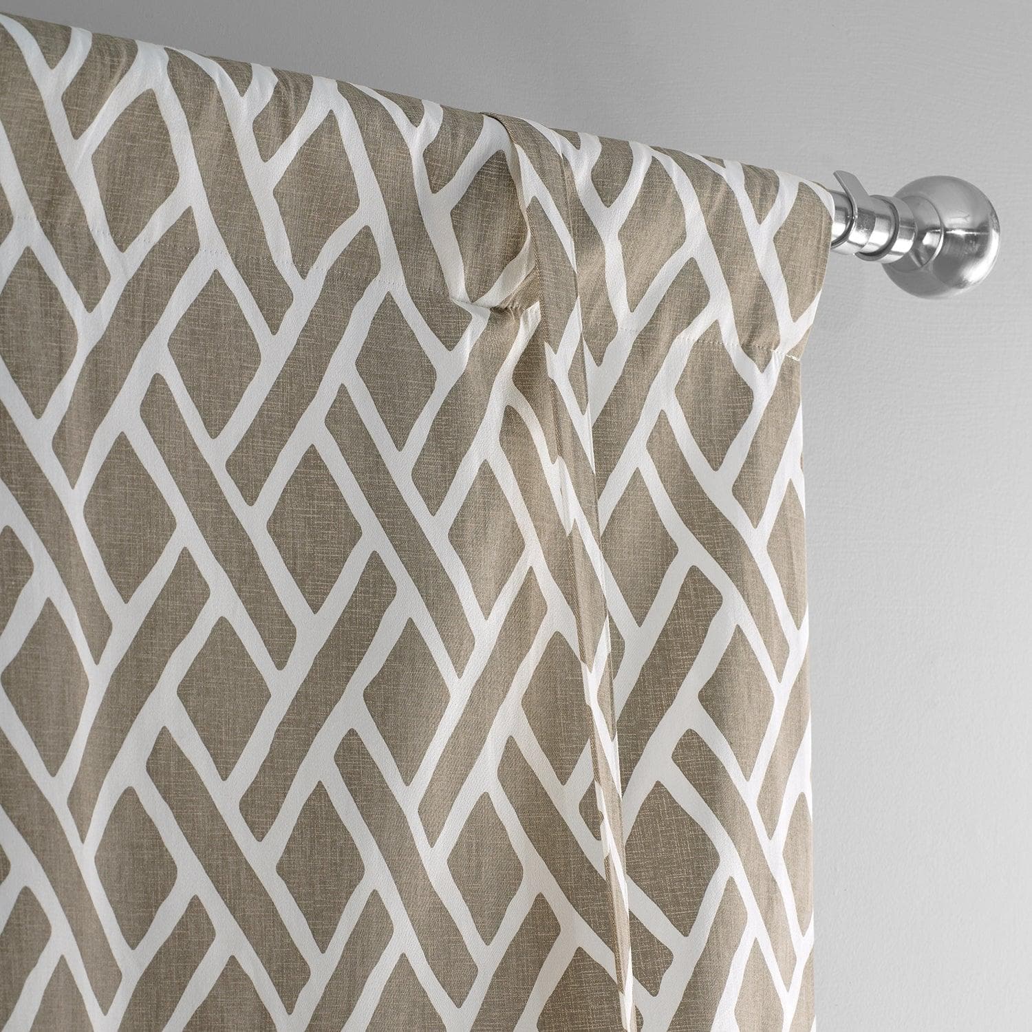 Martinique Taupe Geometric Printed Cotton Room Darkening Tie Up Window Shade - Elegant Window Treatment for Bedroom, Living Room & Home Office