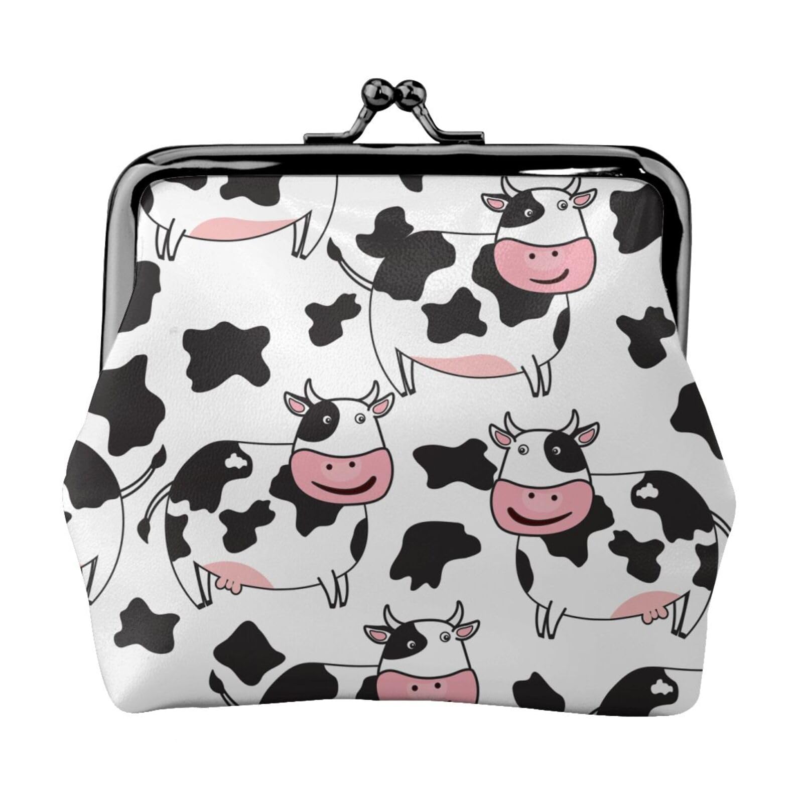 Stylish Women's Leather Kiss Lock Wallet - Retro Cow Print Coin Purse & Organizer | Perfect for Everyday Use, Travel, and Gift Giving