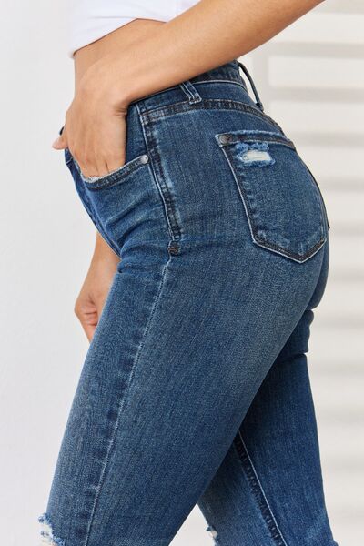 Judy Blue Women's High Waist Distressed Skinny Jeans - Stretch Denim Pants for Casual Wear & Everyday Outfits