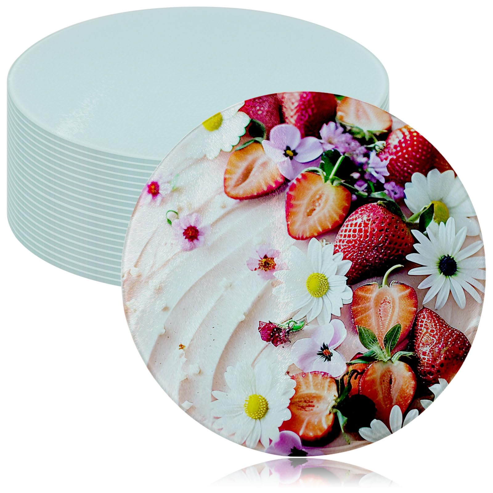 11.8 Inch Sublimation Cutting Board Blanks - Round Tempered Glass Anti-Slip Cutting Boards with White Coating (20pcs) - Perfect for DIY Crafts, Sublimation Printing, and Kitchen Use