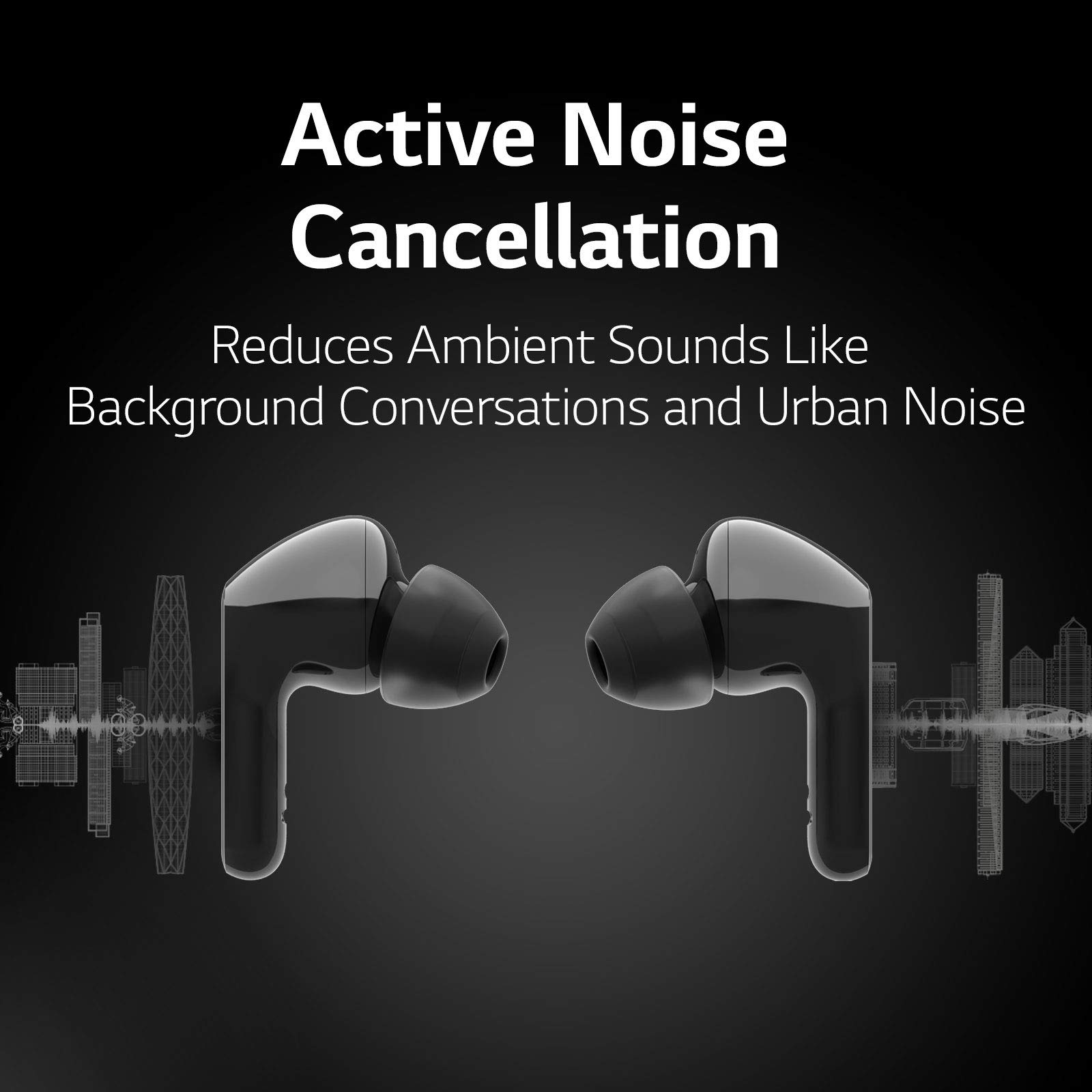 LG TONE Free FN7 Wireless Earbuds - Active Noise Cancelling Bluetooth Headphones with Meridian Sound, Dual Mic for Calls, Compatible with iPhone & Android (Black) | Perfect for Work, Gym & Travel