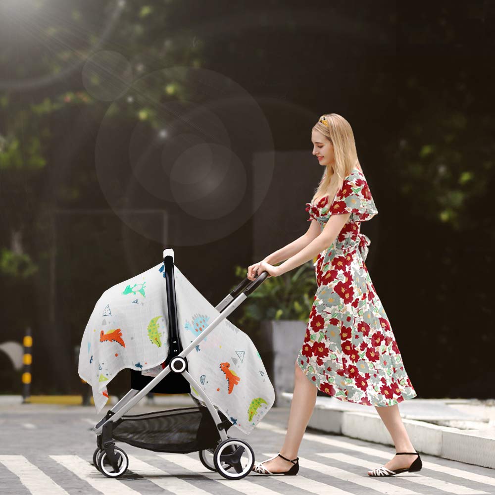 Muslin Baby Car Seat Canopy for Girls & Boys - Lightweight Infant Car Seat Cover, Breathable Stroller Cover for Summer Spring & Fall - Large 47.2