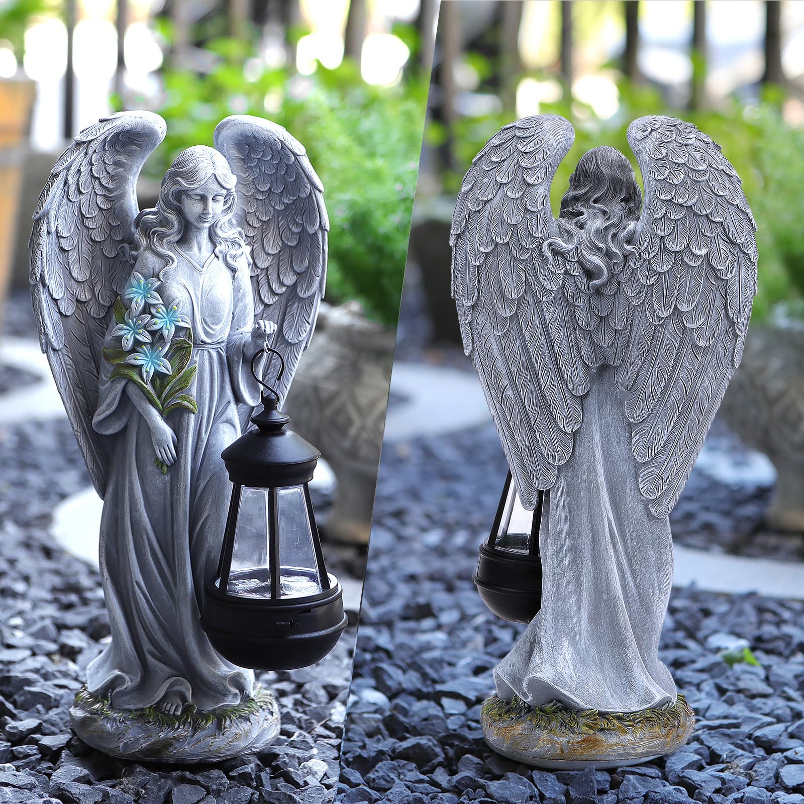 Solar Powered Angel Garden Statues - 13.2 Inch Outdoor Decor for Yard, Patio, Balcony | Weather-Resistant Lawn Ornaments & Thoughtful Gifts for Women, Mom, Grandma | Perfect for Garden Decor, Front Yard Display & Special Occasion Presents