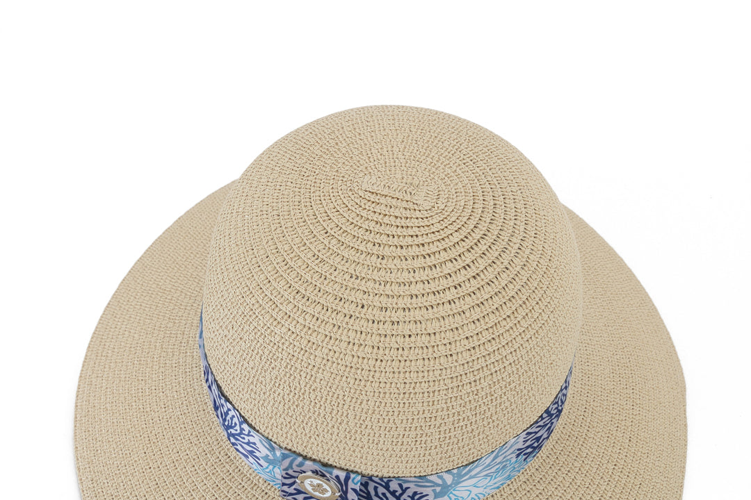 Stylish Beige Coral Blue Orchid Hat for Women - Perfect for Outdoor Activities, Beach Vacations & Fashion Accessories