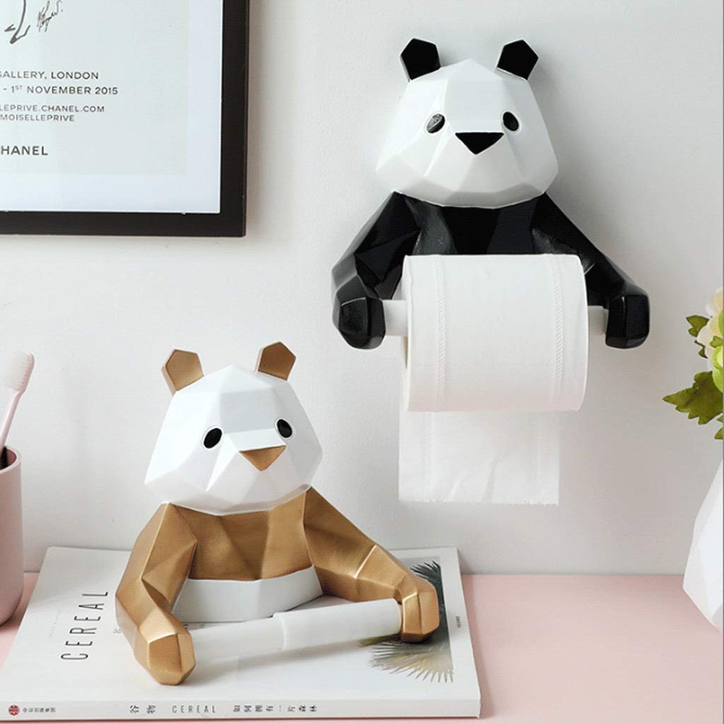Black Panda Geometric Paper Holder - Modern Toilet Paper Roll Holder for Bathroom, Wall-Mounted Tissue Dispenser with Gold Accents - Perfect for Home, Office, and Restaurant Decor