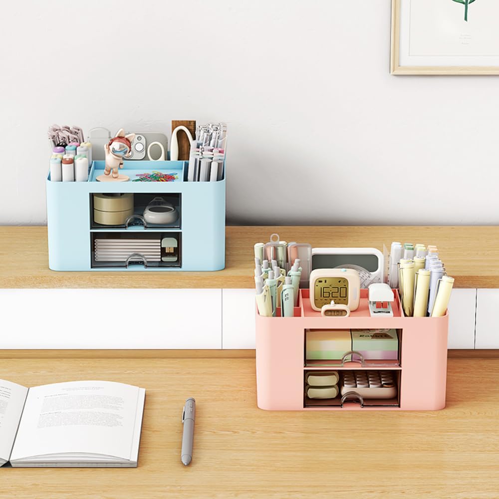 XDRELEC Multi-Functional Pen Holder & Desk Organizer - Blue Office Stationery Cup for Pencils, Pens & Supplies | Perfect for Home Office, School Desk & Workspace Organization