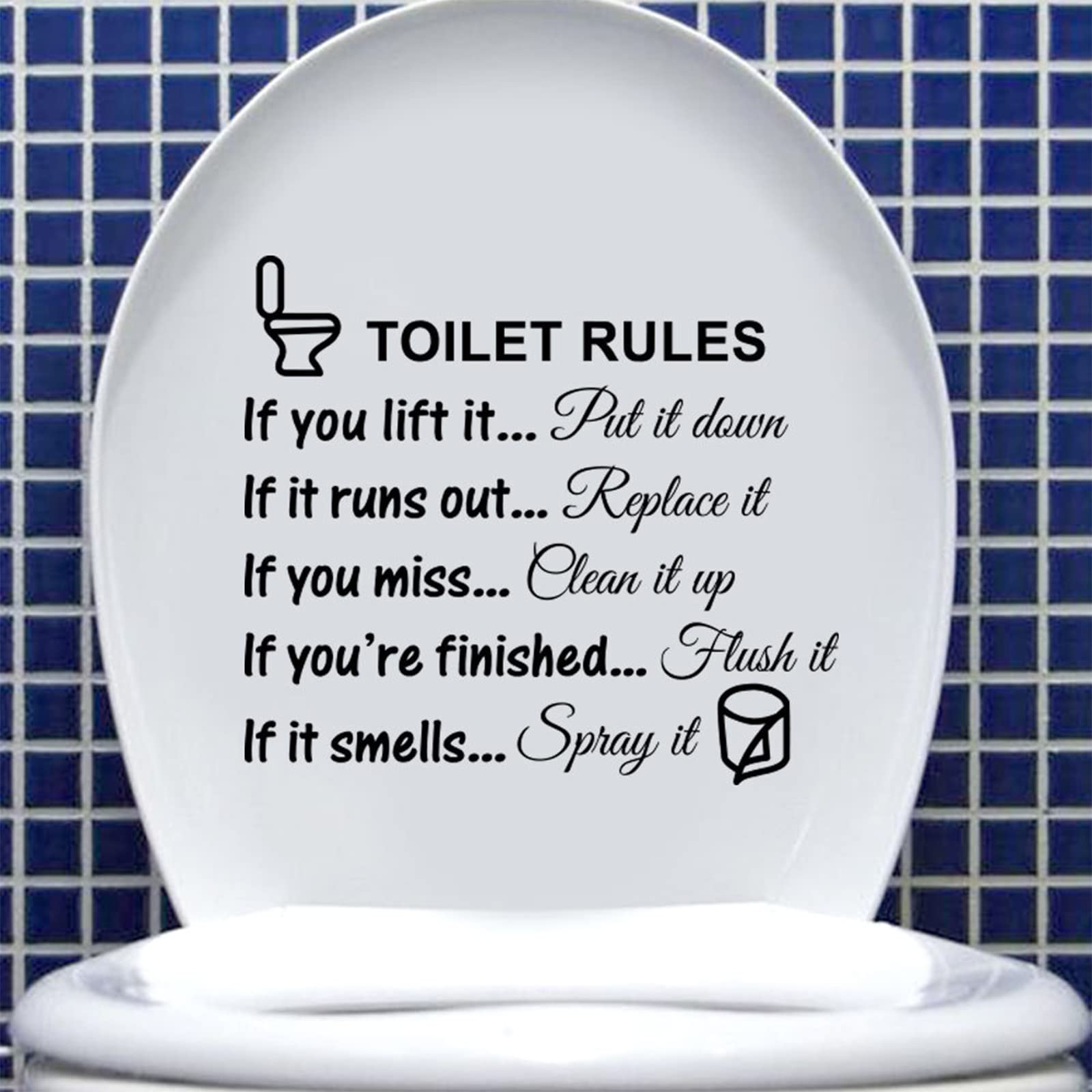 3 Pack Toilet Rules Wall Decals - Bathroom Vinyl Stickers for Kids Room, Home & Washroom Decor - Funny WC Sign Art for Bedroom, Nursery & School Use