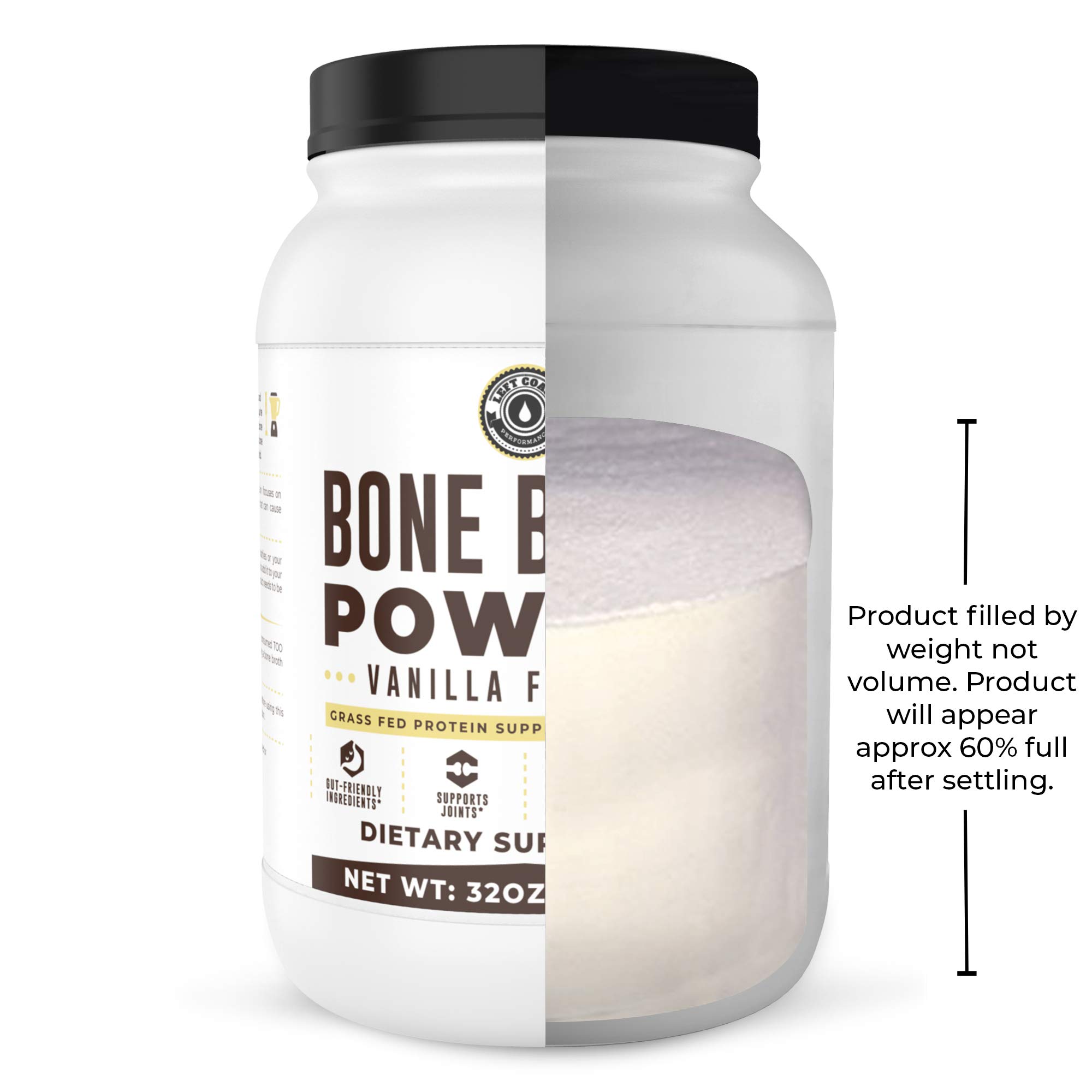 Left Coast Performance 2lb Pure Bone Broth Protein Powder & 2lb Vanilla Bone Broth Supplement - Grass-Fed Collagen for Gut Health, Joint Support & Post-Workout Recovery