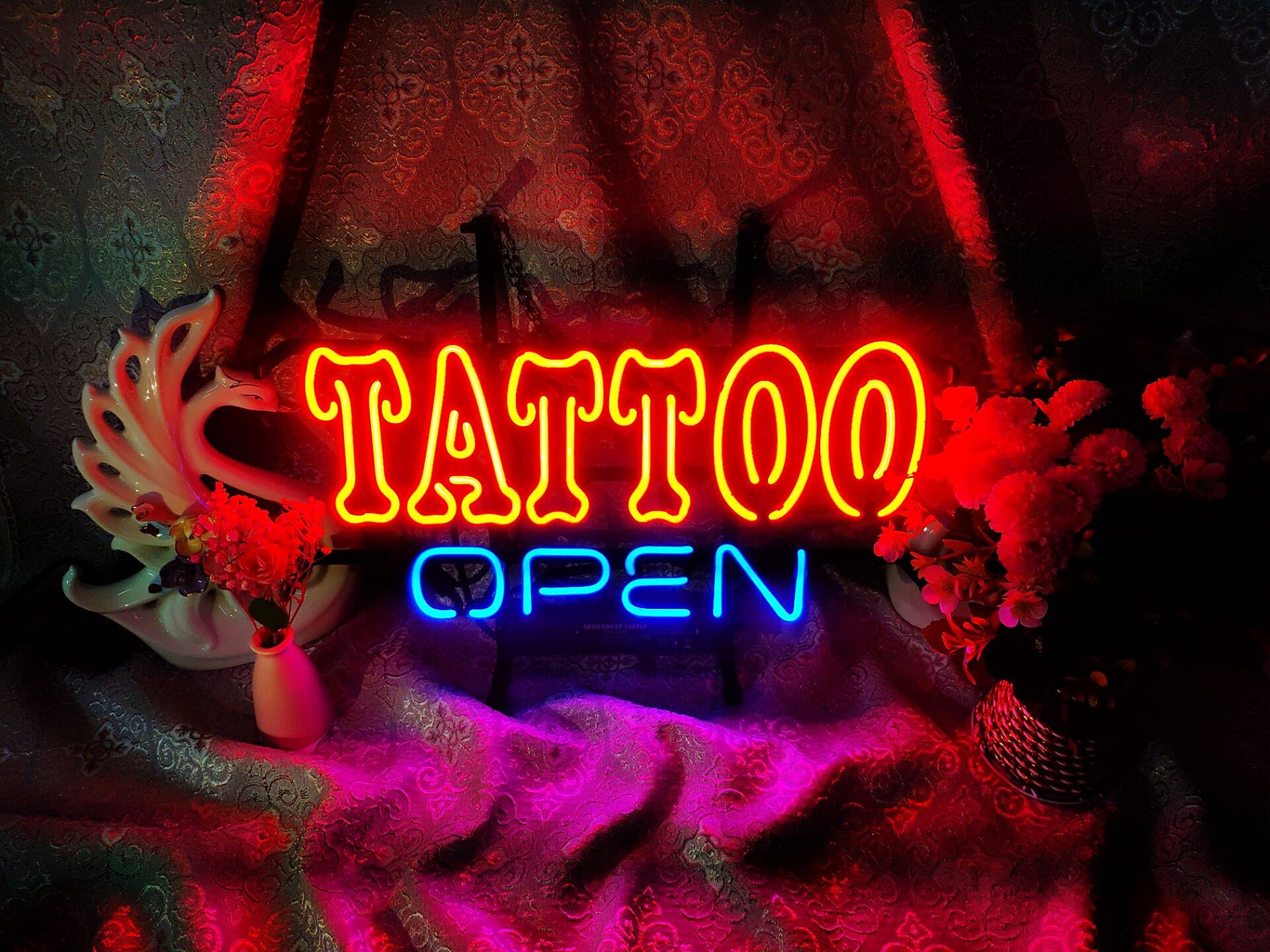17”×13” Tattoo Open Neon Sign - Vibrant Wall Light for Home, Bedroom, Garage, Bar & Man Cave Decor | Perfect for Pub, Hotel & Game Room Lighting