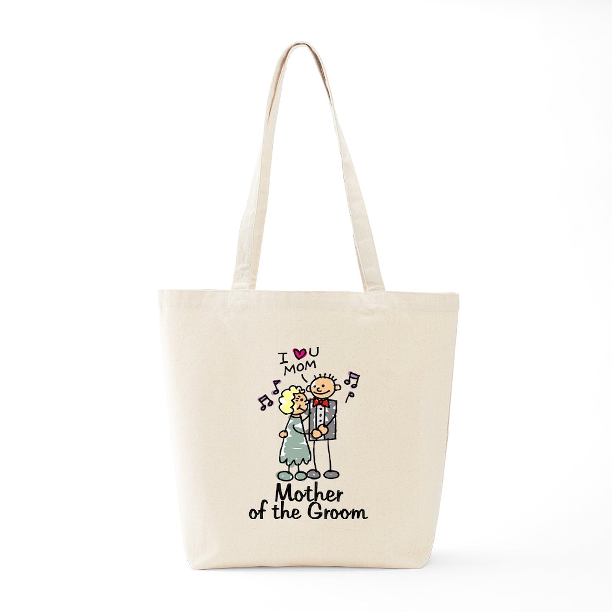 Cartoon Groom's Mother Tote Bag - Natural Canvas Reusable Shopping Bag for Wedding, Bridal Shower & Daily Use - Eco-Friendly Grocery & Beach Tote