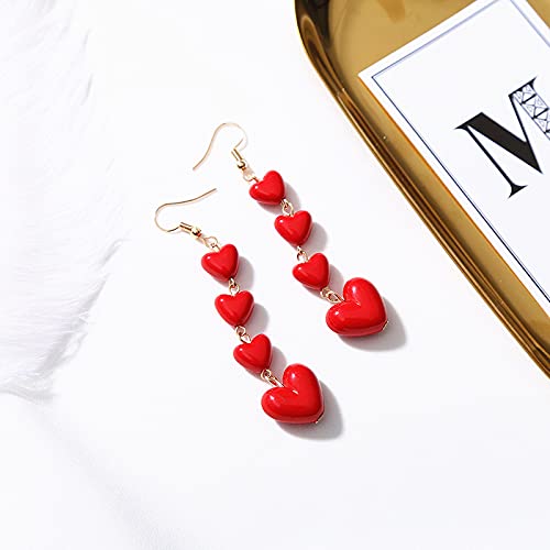 2 Pairs Valentine's Day Handmade Red Heart Pearl Dangle Earrings for Women - Lightweight Love Drop Earrings, Romantic Birthday Gifts Jewelry for Her - Perfect for Date Nights, Anniversaries & Special Occasions