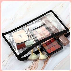 INTERIA Clear PVC Makeup Bag with Zipper - Waterproof Travel Cosmetic Organizer Pouch (Black Border) | Perfect for Toiletry Storage, Gym Essentials & Airplane Carry-on Accessories