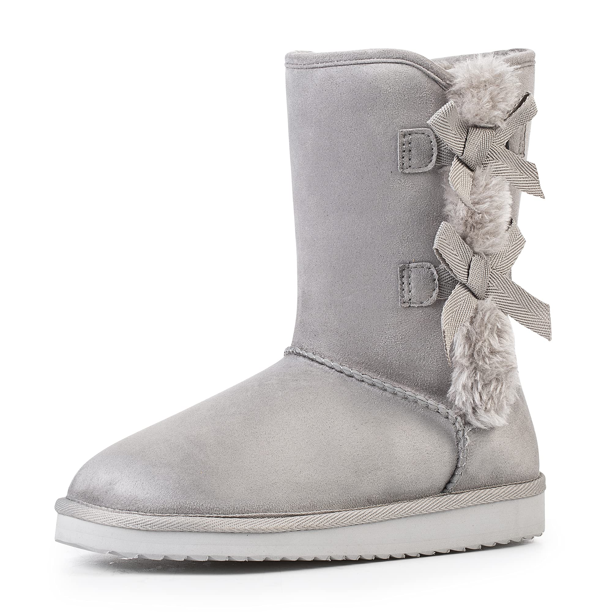 KRABOR Women's Suede Snow Boots - Waterproof Winter Boots with Side Bows, Mid Calf Height, Sizes 6-11 - Perfect for Snowy Days, Outdoor Activities & Cold Weather Fashion