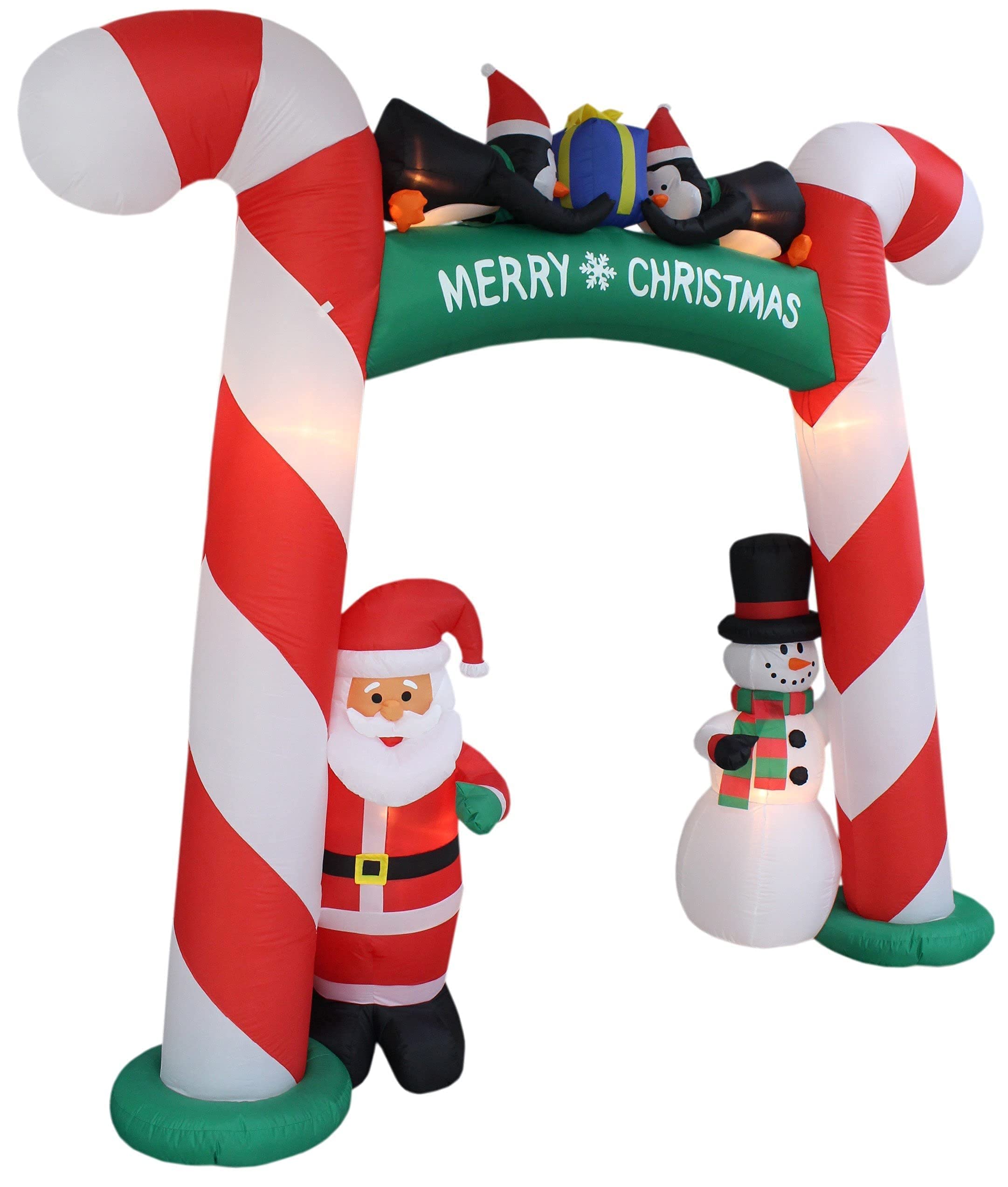 8ft & 12ft Christmas Inflatable Decorations Bundle - Candy Cane Archway, Santa Snowman Penguins & Giant Santa with Gift Bag Bear - Perfect for Outdoor Holiday Party Decor, Yard Display & Christmas Light Shows