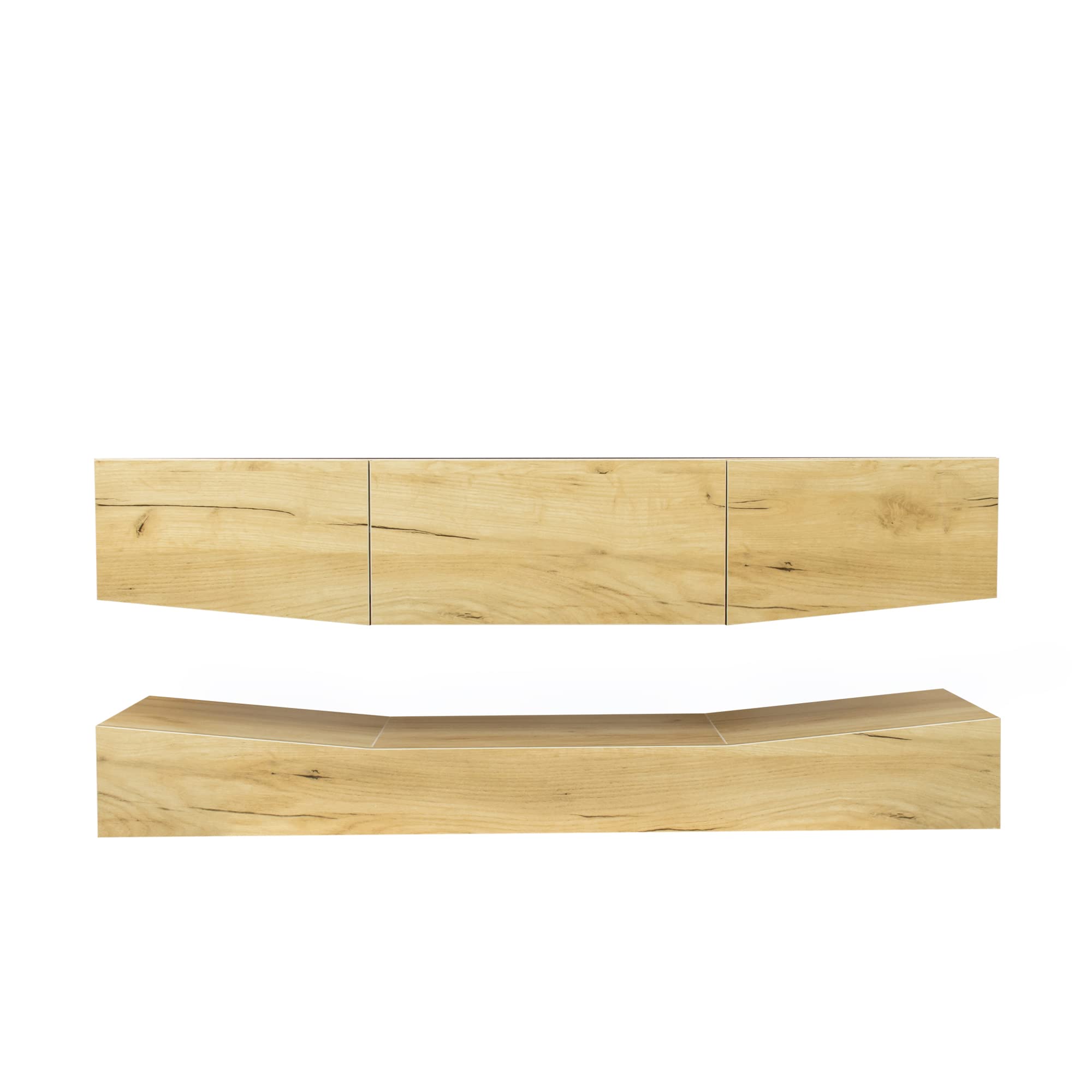 Bidook MDF Wall-Mounted TV Stand with 3 Drawers & LED Lights - Modern Oak Floating Entertainment Center for Living Room, Bedroom, and Home Theater Setup