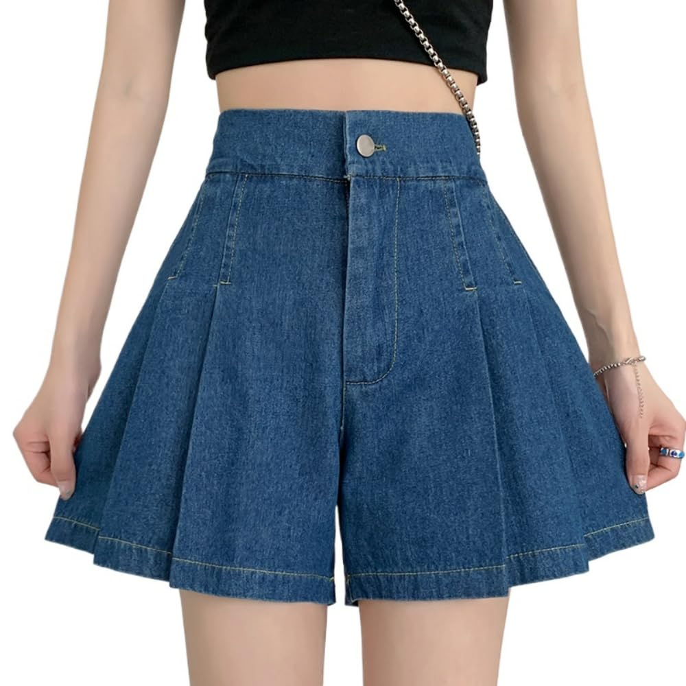 POHADON Women's 2025 Y2K High Waisted Denim Shorts - A-Line Flare Wide Leg Pleated Jean Shorts with Pockets | Summer Fashion, Streetwear, Casual Outfits & Beachwear