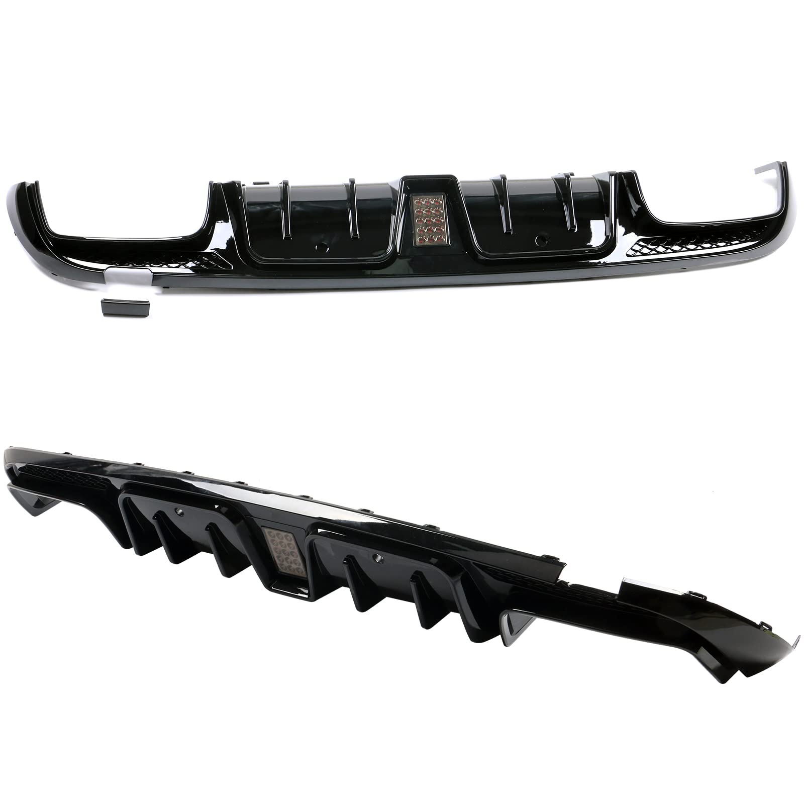 IKON MOTORSPORTS Rear Diffuser with Exhaust Tips for 2015-2021 Mercedes-Benz W205 C-Class C63 & C63S AMG | Gloss Black B-Style Rear Bumper Valance with LED Light | Perfect for Car Enthusiasts & Performance Upgrades