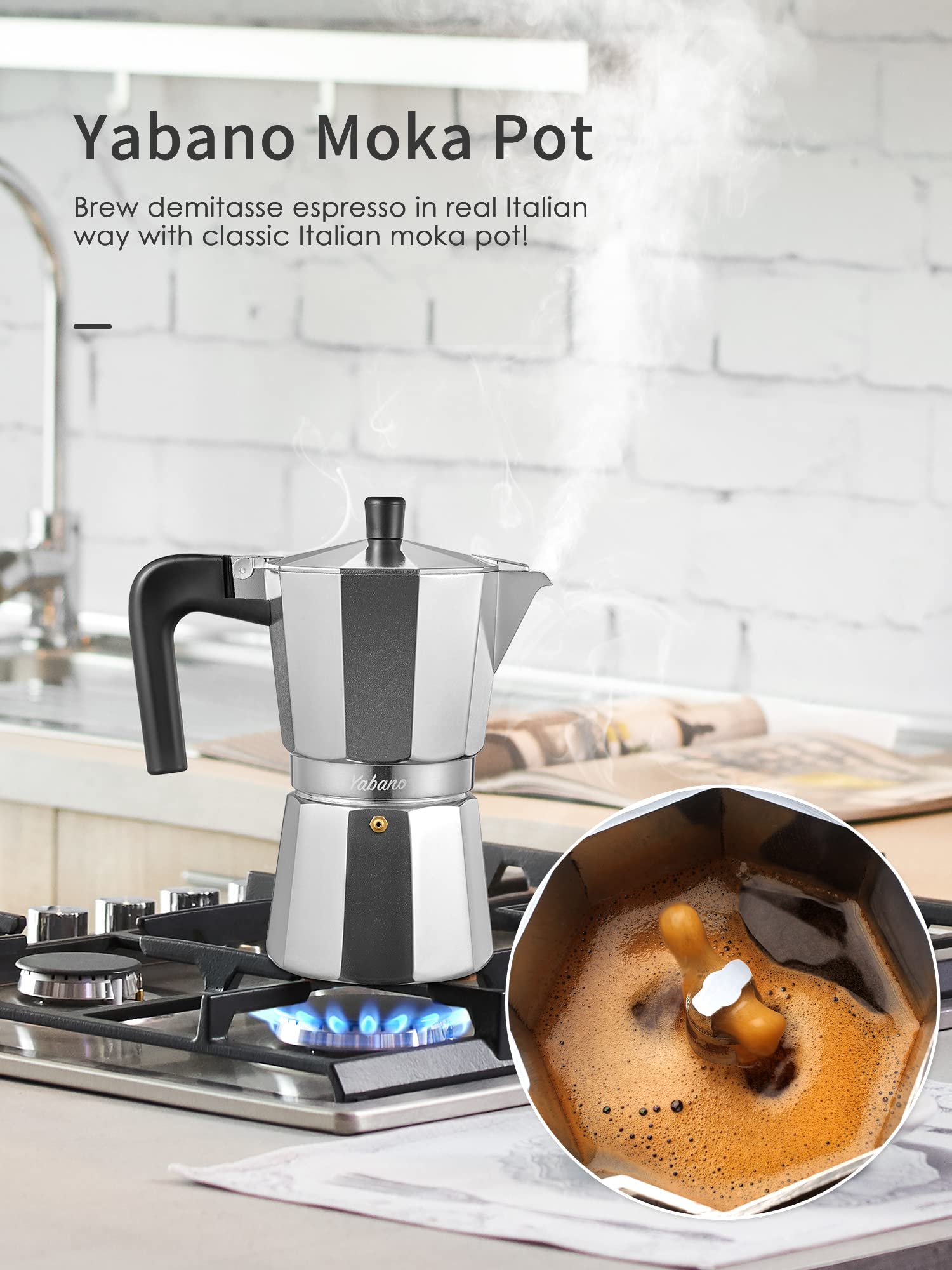 Yabano 9-Cup Stovetop Espresso Maker - Italian Moka Pot for Gas & Electric Stoves - Perfect for Espresso, Cappuccino & Latte at Home or Office