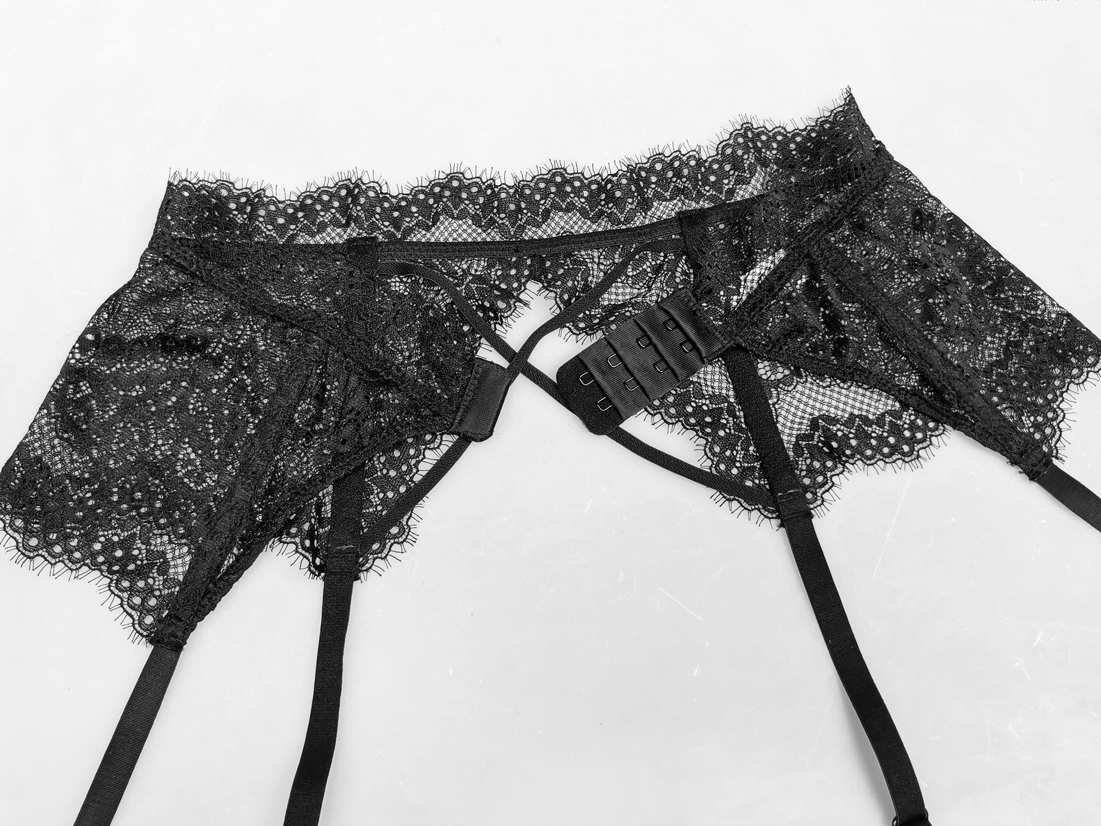 TVRtyle Black Lace Eyelash Garter Belt for Women - Sexy Metal Clip Stocking Holder | Perfect for Bridal Lingerie, Boudoir Photography & Romantic Nights
