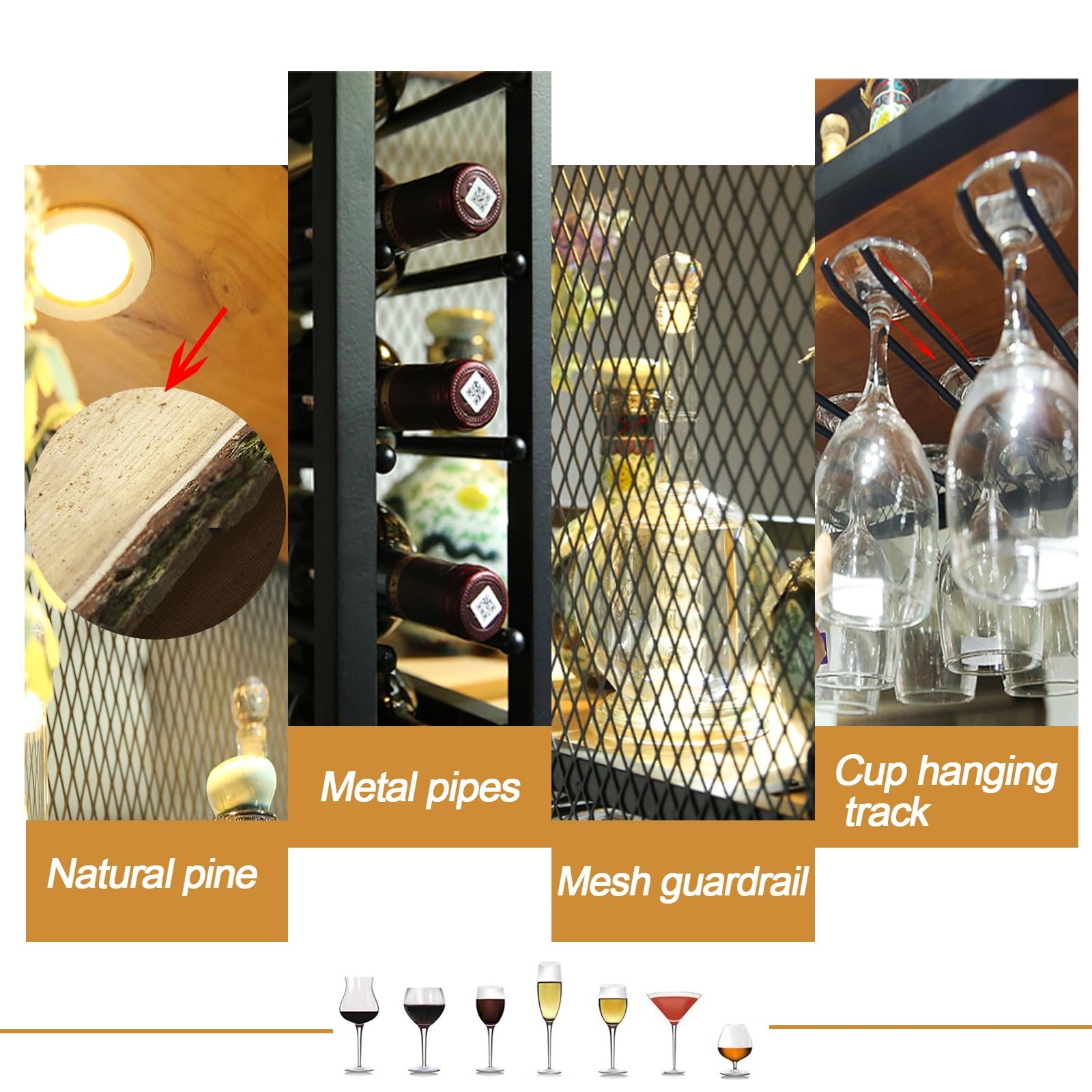 Adjustable Ceiling Hanging Wine Rack with Glass Holder & Shelf - Modern Wall Decor for Bar, Home & Cafe - Large Capacity 4 Sizes (100cm/40in) - Perfect for Kitchen, Dining Room & Wine Cellar Organization