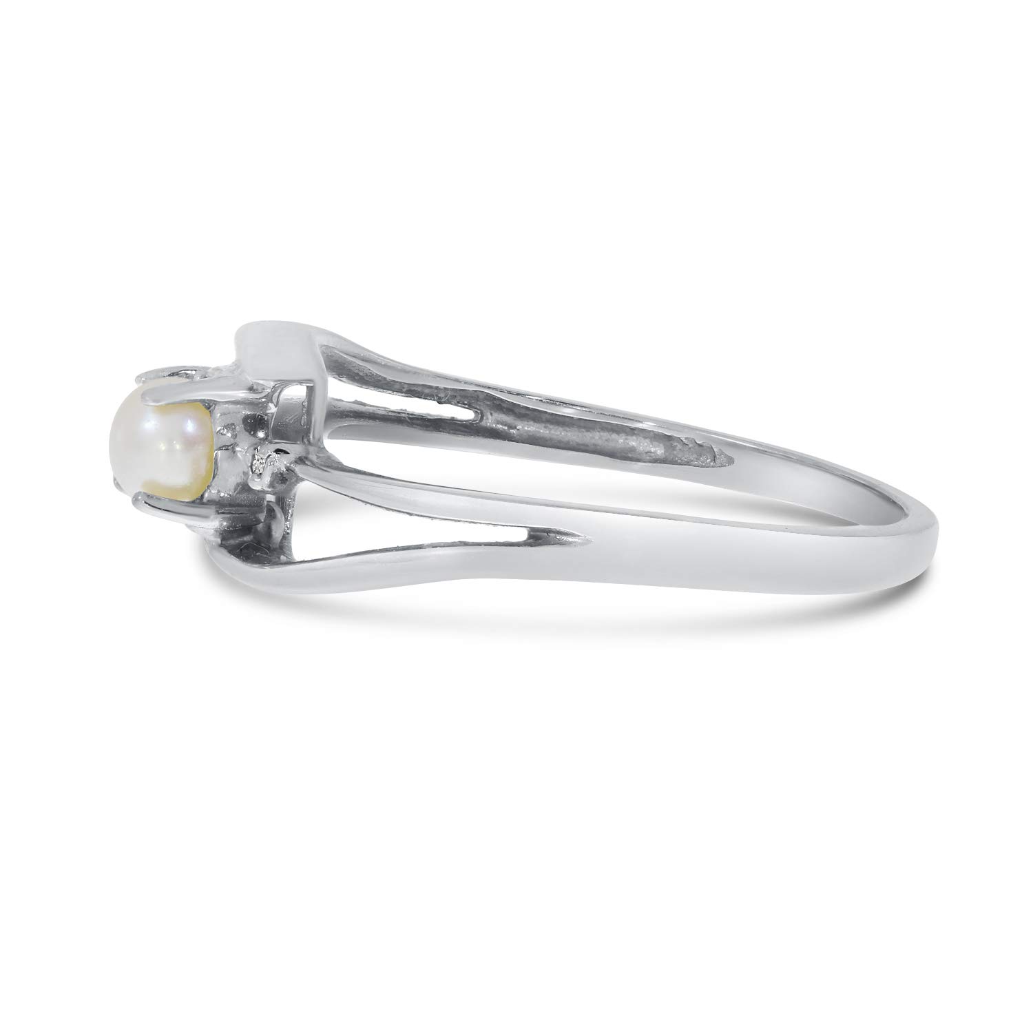 10K White Gold Freshwater Cultured Pearl and Diamond Wave Ring for Women - Elegant Bridal Jewelry, Anniversary Gift, Wedding Band, Valentine's Day Present