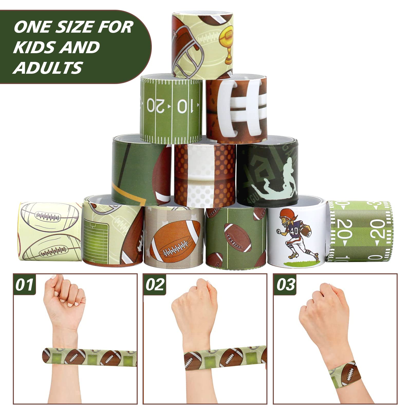 72PCS Football Slap Bracelets - Bulk Sports Wristbands for Football Rugby Birthday Parties, Classroom Rewards & Team Events - 12 Fun Designs for Kids & Adults - Perfect for Game Day Favors, School Prizes & Sports Themed Celebrations