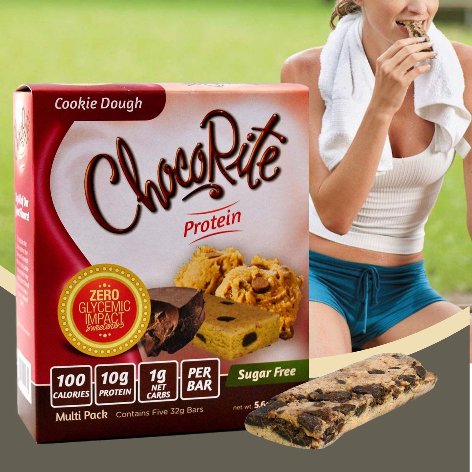 ChocoRite Protein Bars - Cookie Dough Flavor | Keto-Friendly, Sugar-Free, Low Carb Protein Snacks | High Protein, Healthy Chocolate Bars | Multi Pack Box (5 Bars x 32g) | Perfect for Gym Workouts, Office Snacks & Weight Loss Diet