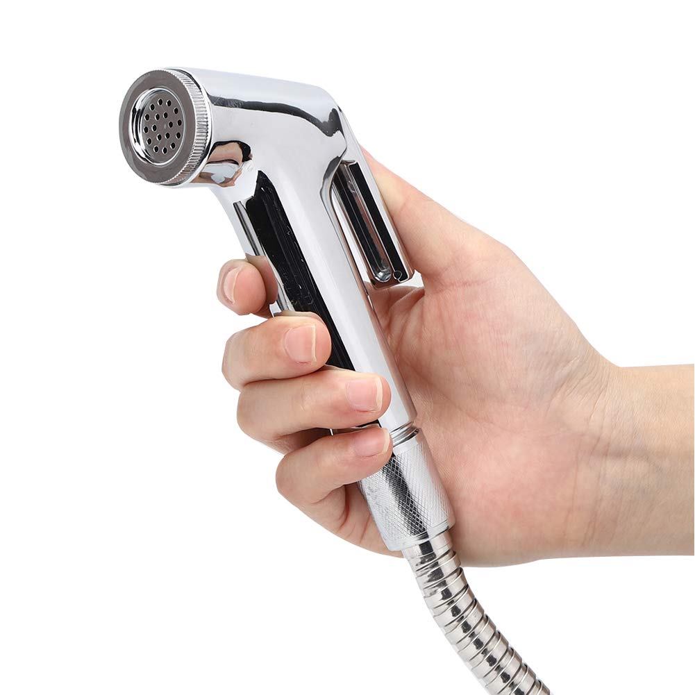 Stainless Steel Bidet Sprayer Kit with Long Handle - Press-Type Water Outlet Button & Special Water Spout for Toilet Cleaning | Bathroom Hygiene Accessories | Perfect for Home, RV & Portable Toilet Use