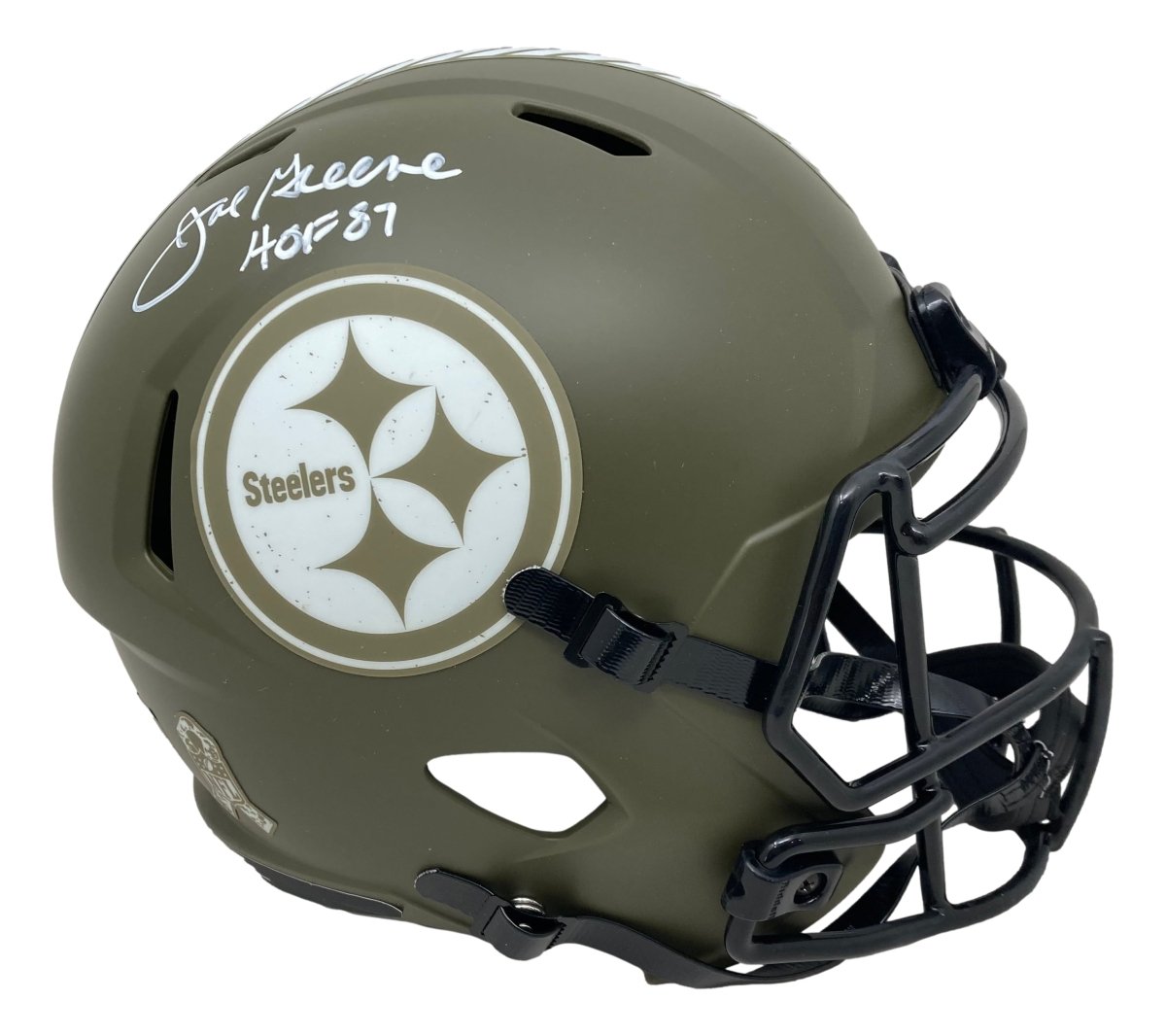 Joe Greene Signed Pittsburgh Steelers Salute to Service Speed Replica Helmet - HOF 87 BAS - Perfect for NFL Collectors, Sports Memorabilia Displays & Steelers Fan Gifts